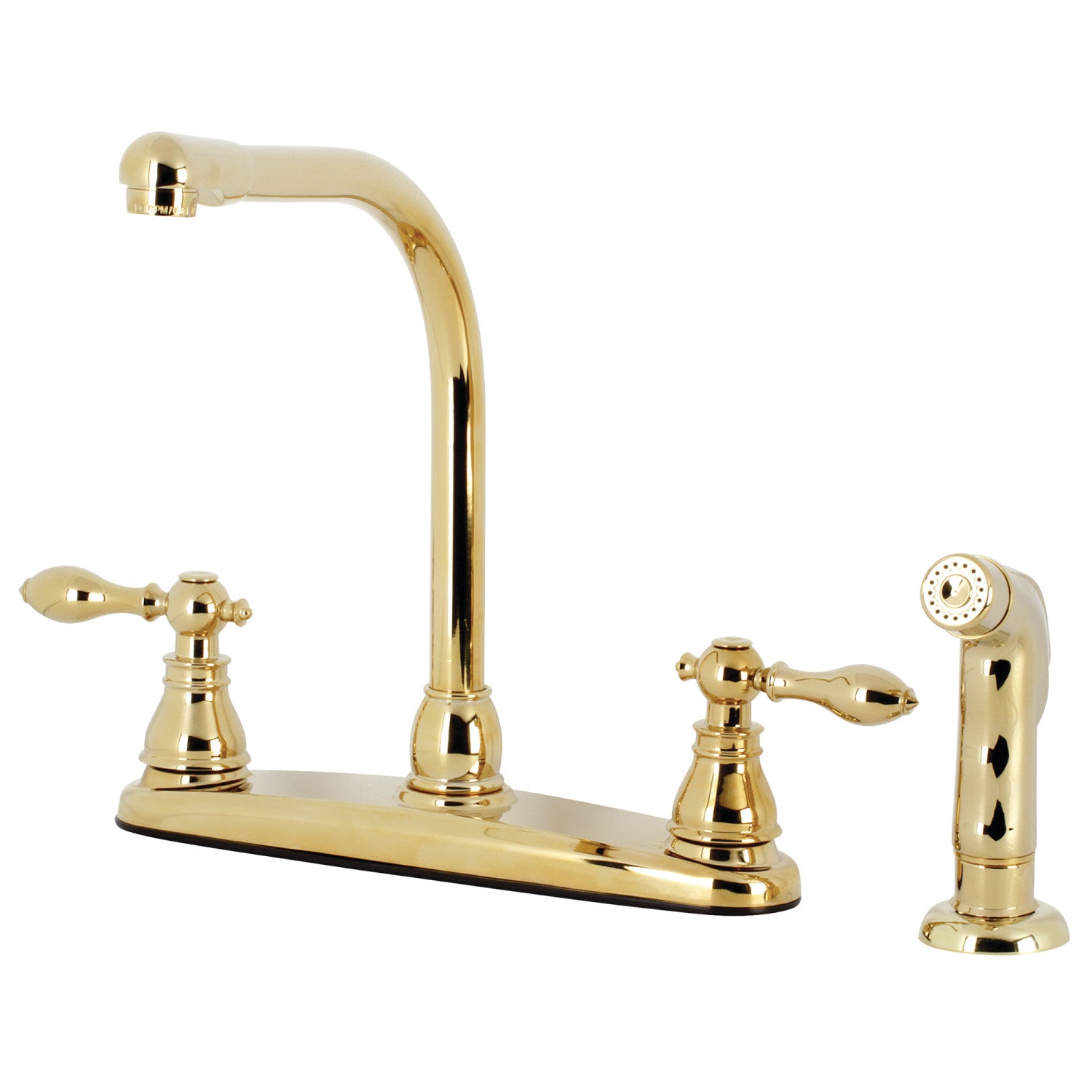 Kingston Tulare KB712ACLSP - Robinet de cuisine américain classique à deux poignées 4 trous 8" avec pulvérisateur latéral, laiton poli