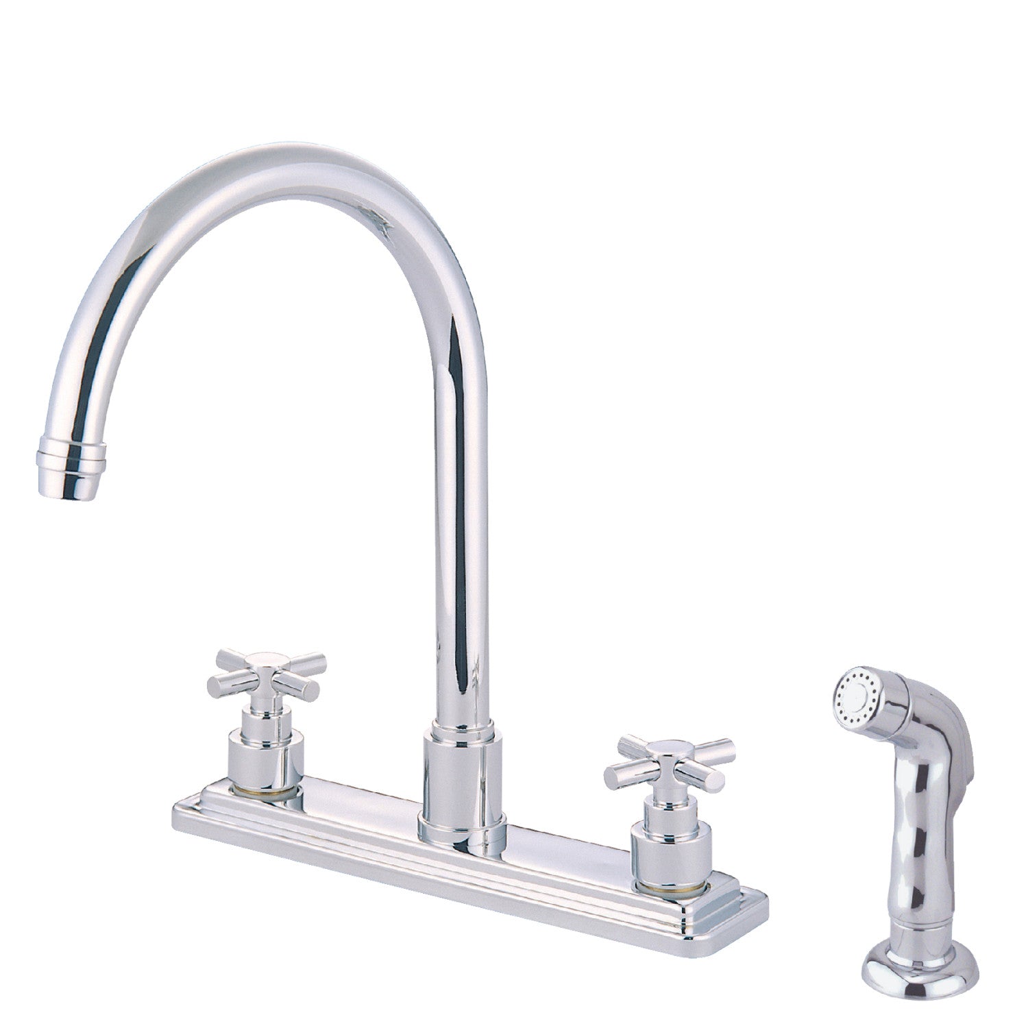 Kingston Tulare KS8791EX Robinet de cuisine à deux poignées 4 trous 8" Centerset avec pulvérisateur latéral, chrome poli