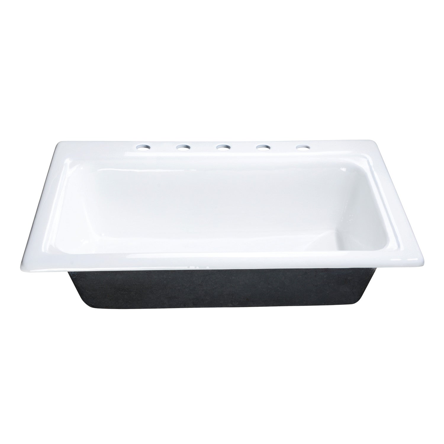 Kingston Heirloom GT332295 - Towne 33-Inch Cast Iron Self-Rimming Single Bowl Drop-In Kitchen Sink (5-Hole), White