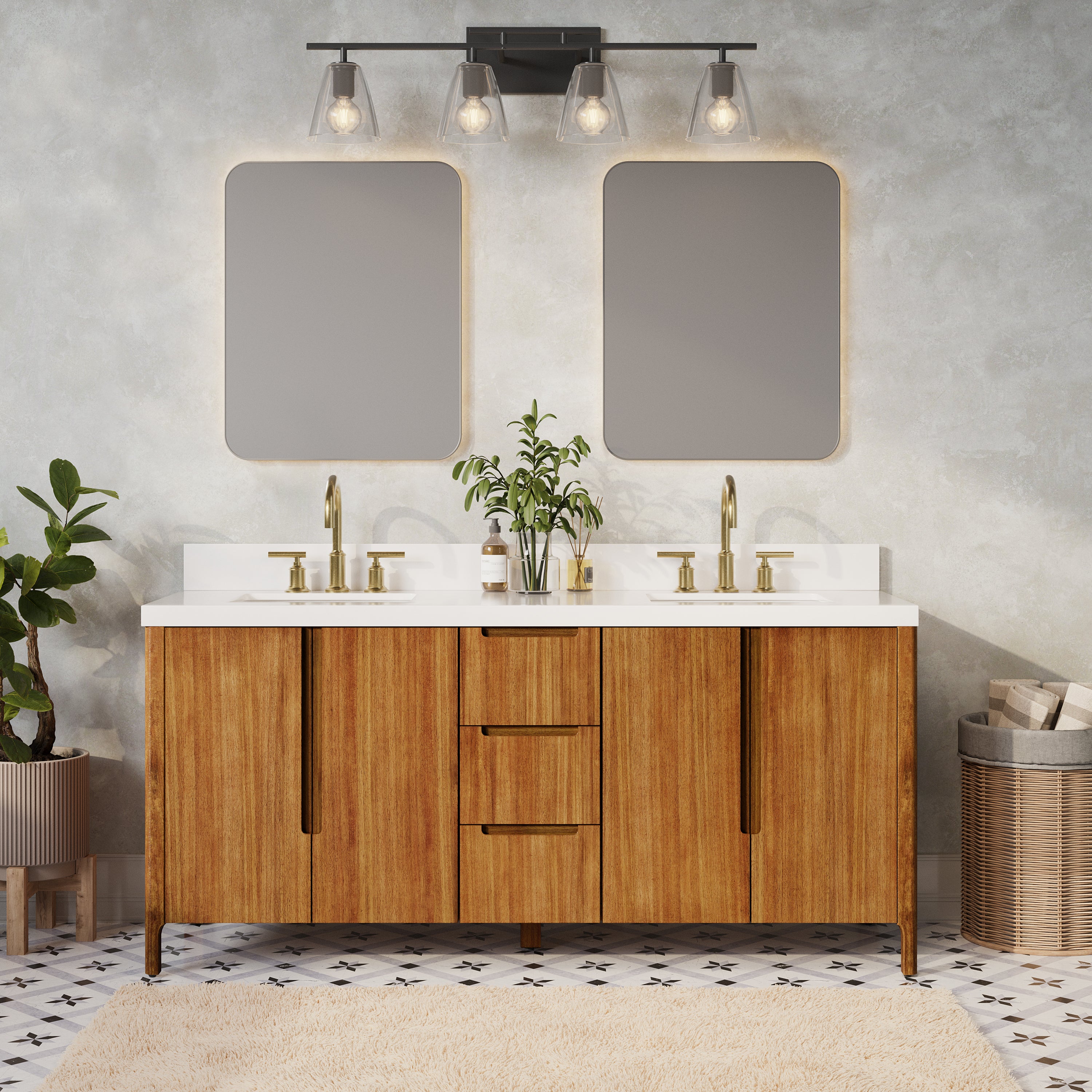 Kingston Luxe SE72QZ00MW - 72 in. x 22 in. Bathroom Vanity Double Sink with White Quartz Top, Mango Wood
