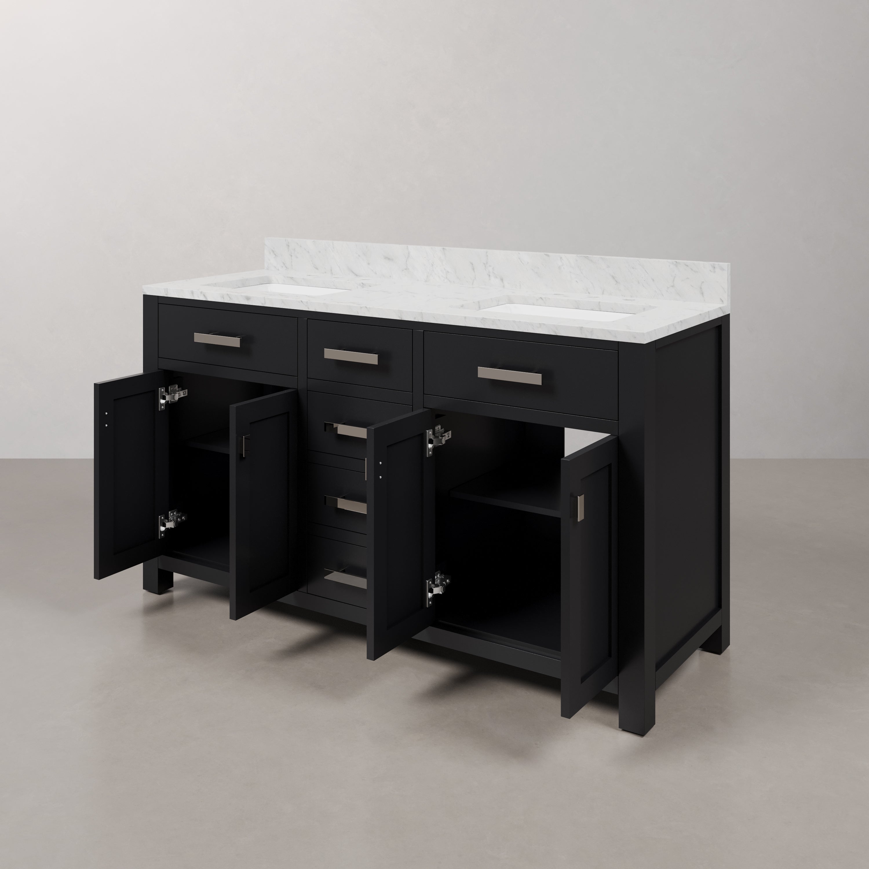 Kingston Luxe MS60CW01ES - 60 in. x 21.5 in. Bathroom Vanity Double Sink with Carrara White Marble Top, Espresso