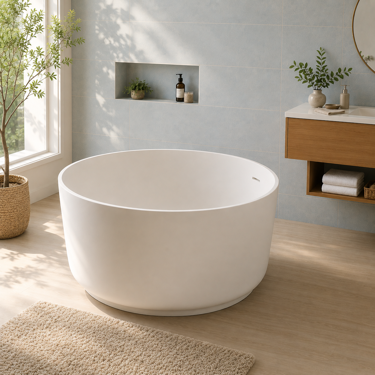Kingston Sona VRTRO515224 - Arcticstone 51-Inch Baignoire autoportante ronde à double extrémité avec drain, blanc mat