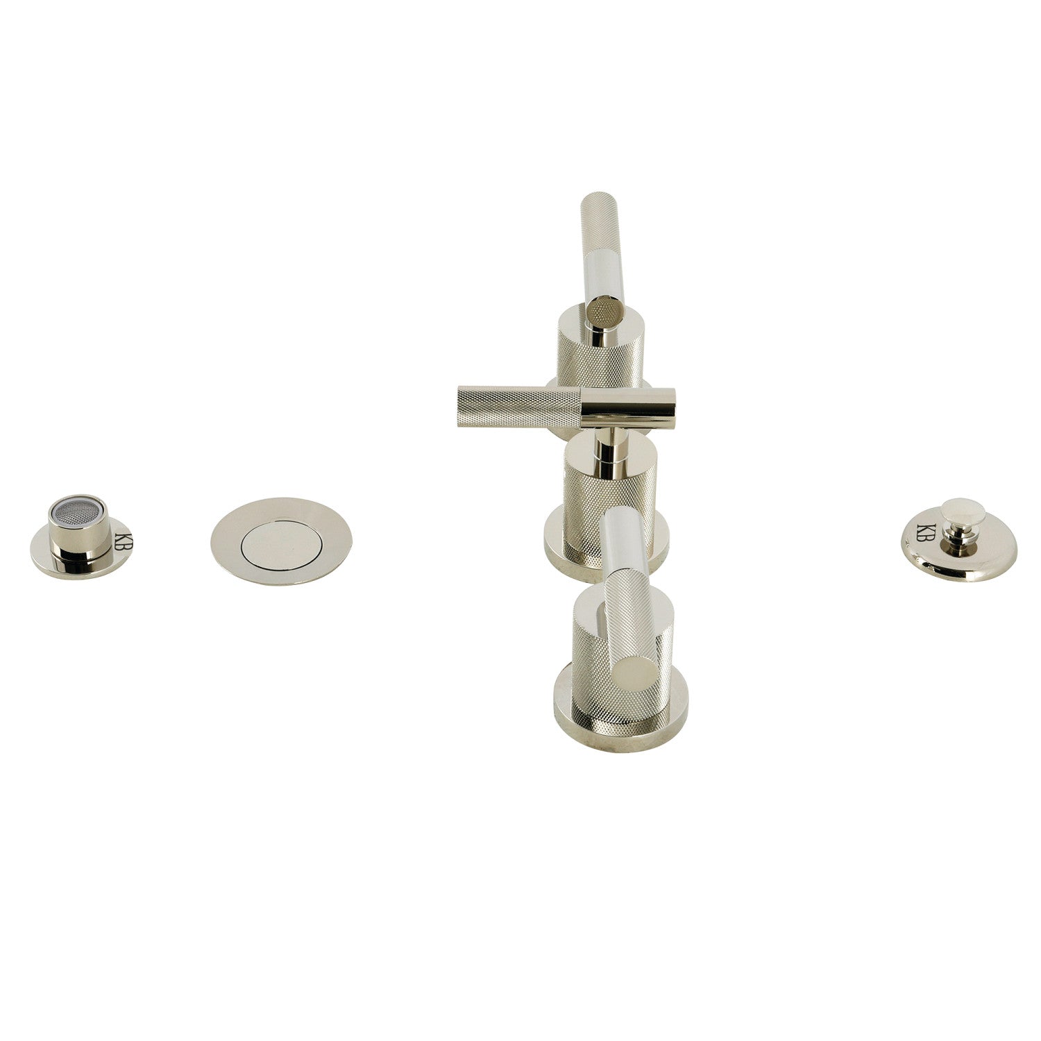 Kingston Sona KB6326KNL - Robinet de bidet à trois poignées avec poignée moletée et à tirette en laiton, nickel poli