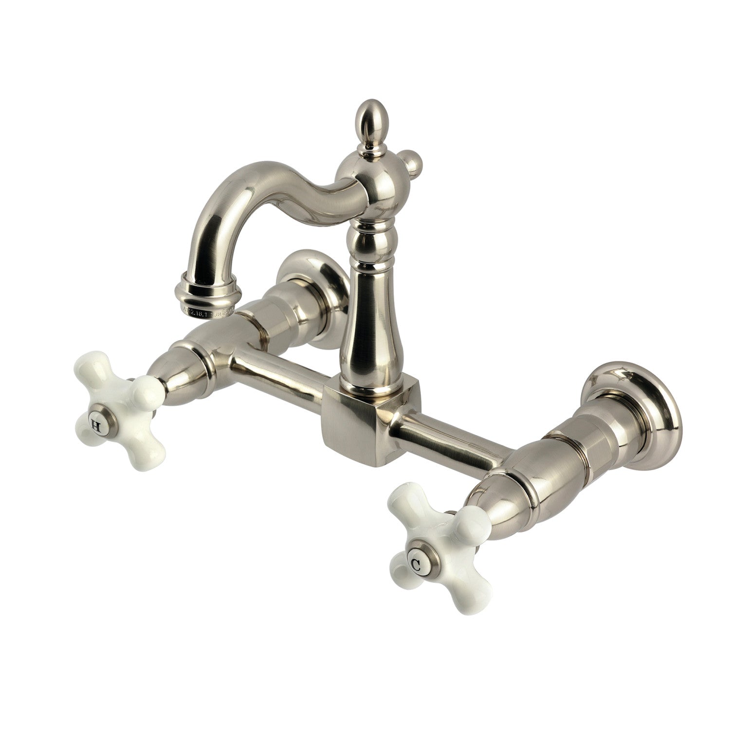 Kingston Heirloom KS2448PX - Robinet de cuisine à deux poignées Heritage 2 trous, nickel brossé