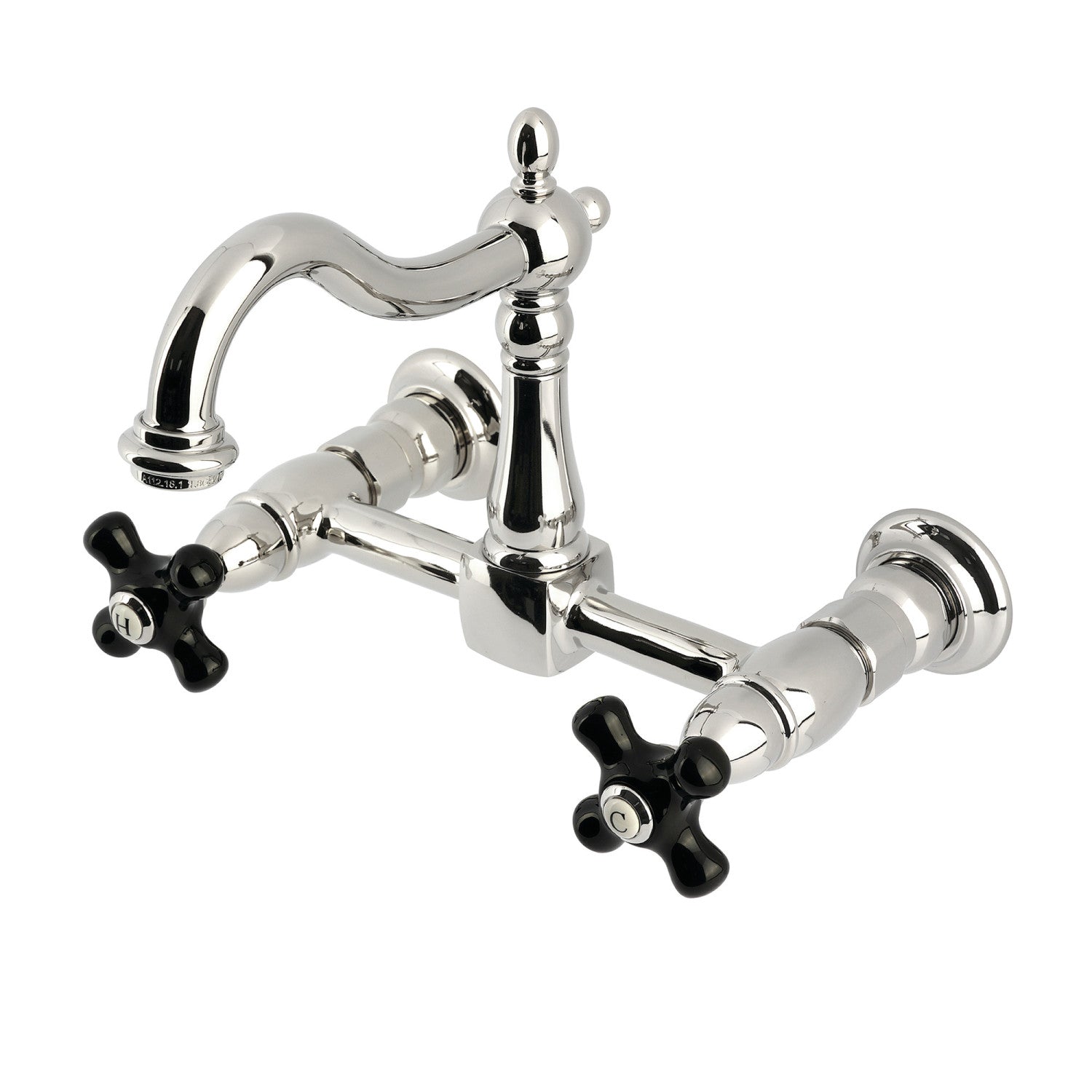 Kingston Heirloom KS1266PKX - Robinet de cuisine à deux poignées 2 trous Wall Mount Bridge, nickel poli