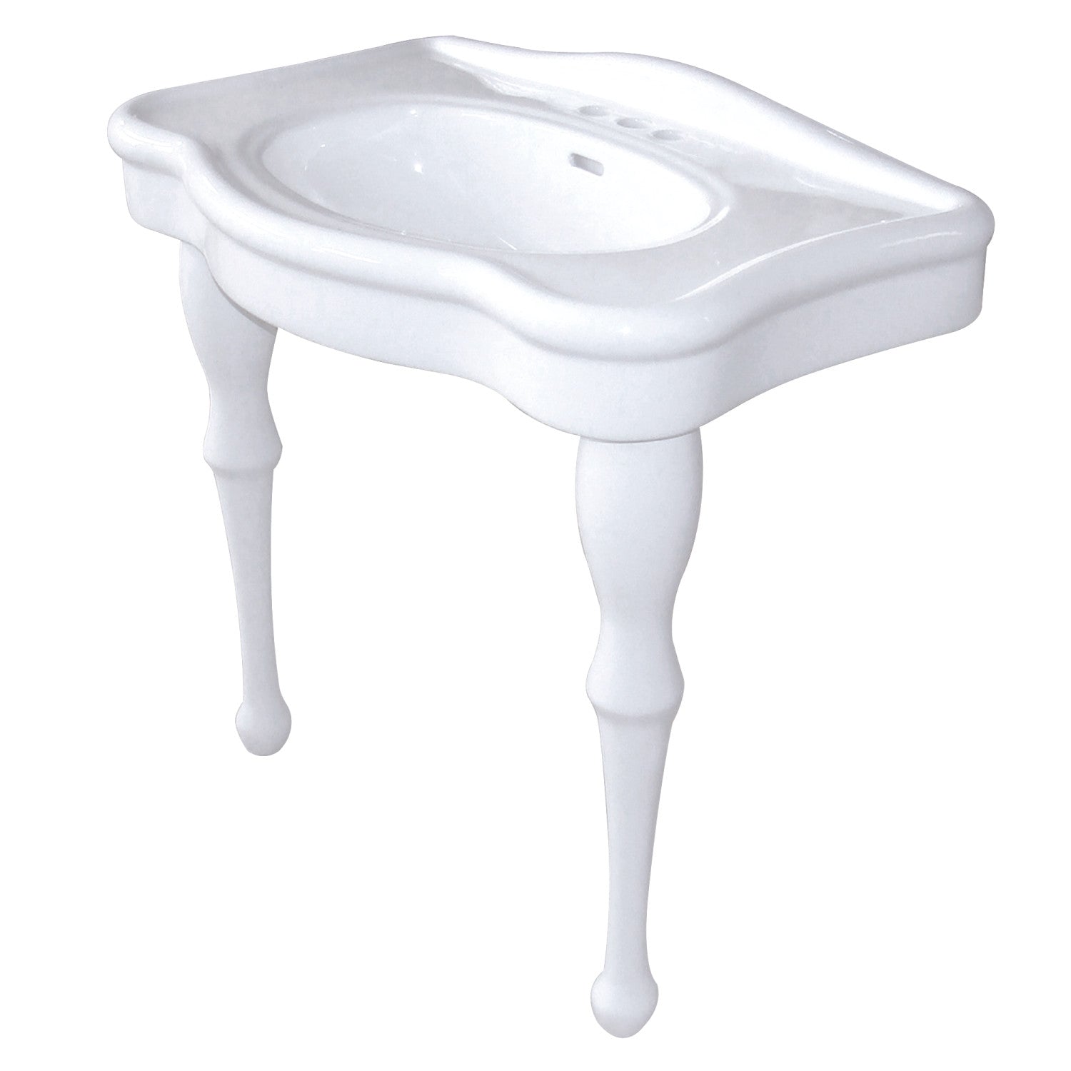 Kingston Heirloom VPB5324 - Imperial 32-Inch Ceramic Console Sink with Ceramic Legs (4-Inch, 3-Hole), White