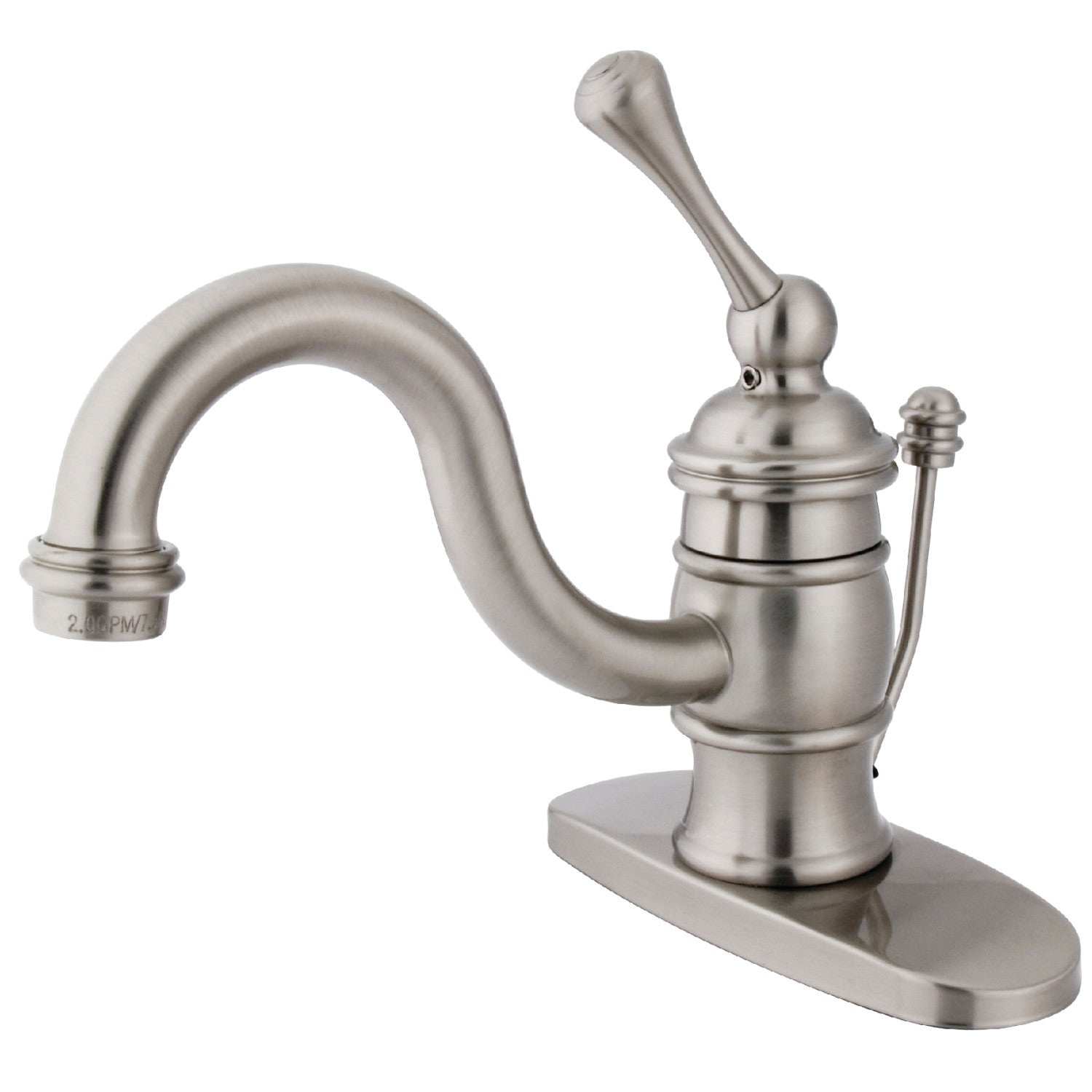 Kingston Heirloom KB3408BL - Robinet de salle de bains à une poignée victorienne 1 trou avec plaque de pont et drain à tirette, nickel brossé