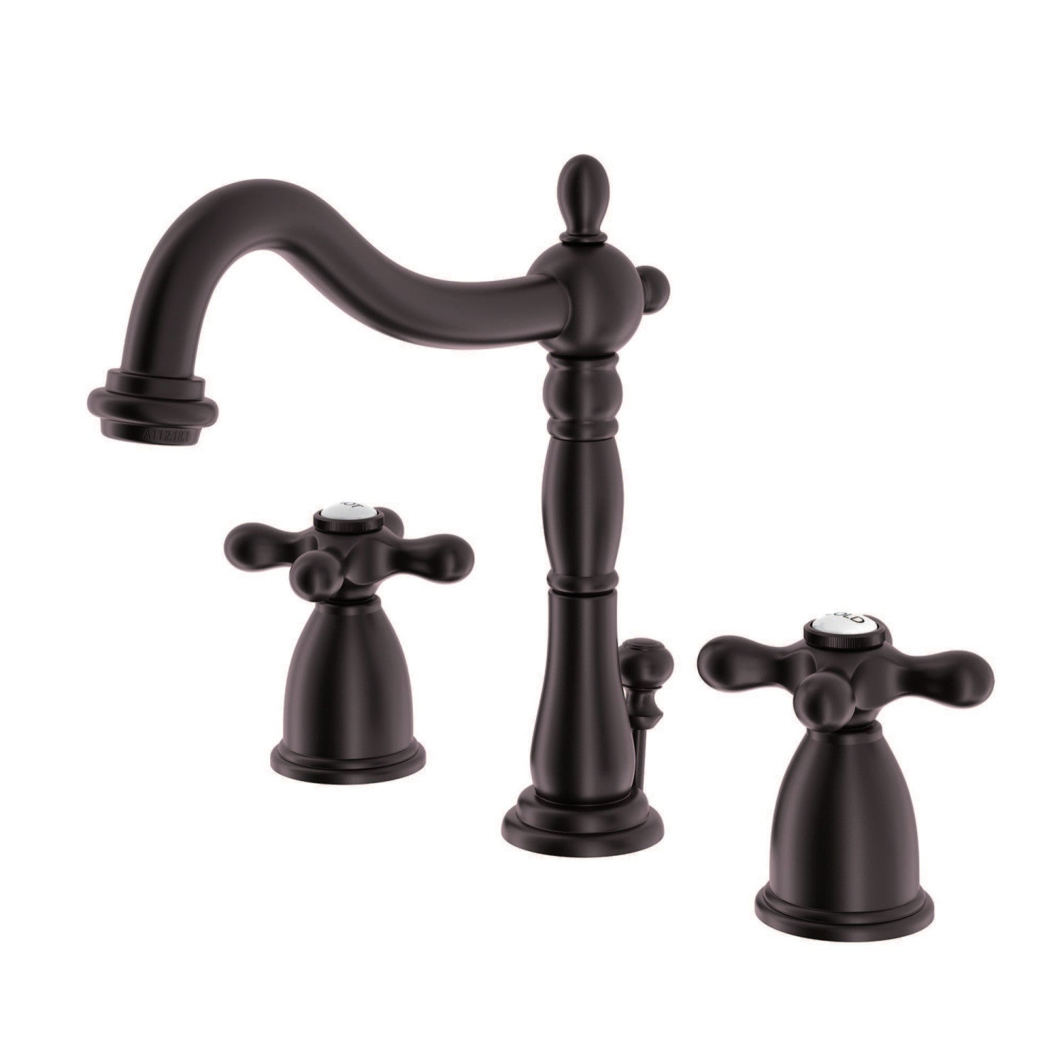 Kingston Heirloom KB1975AX - Heritage Two-Handle 3-Hole Deck Mount Widespread Bathroom Faucet with Pop-Up Drain, Oil Rubbed Bronze