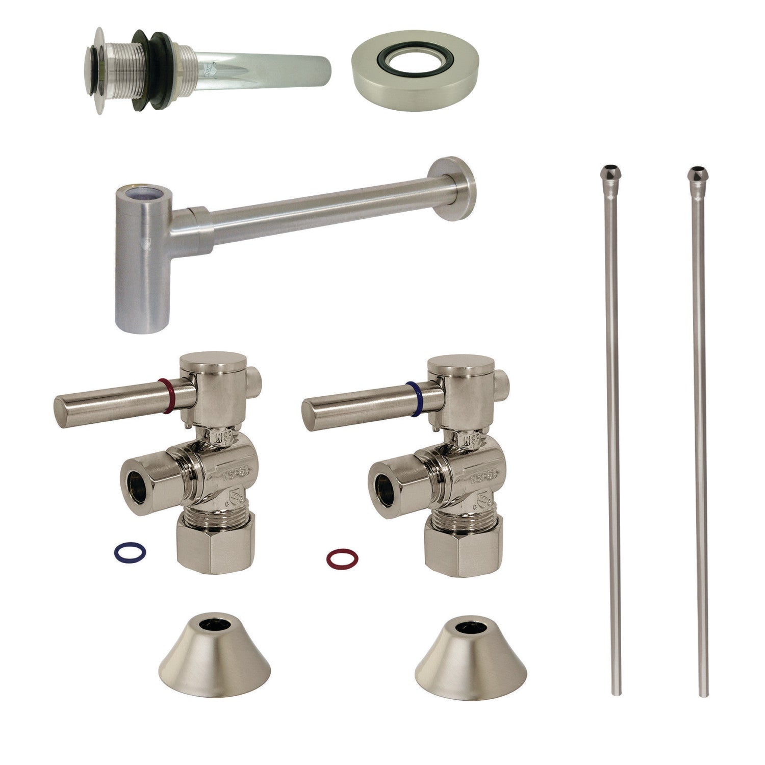 Kingston Sona CC53308DLVKB30 - Trimscape Modern Plumbing Sink Trim Kit with Bottle Trap and Drain, Brushed Nickel