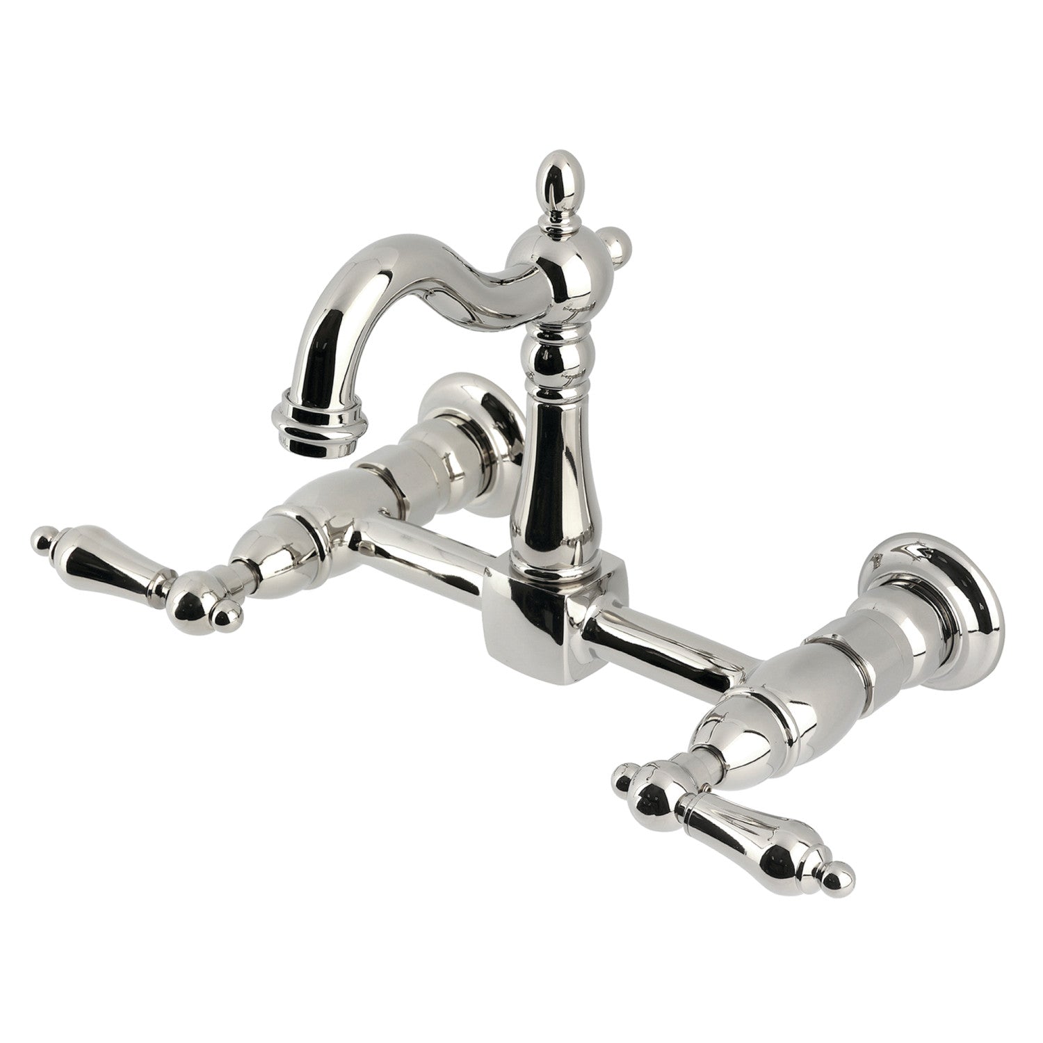 Kingston Heirloom KS2446AL - Robinet de cuisine à deux poignées Heritage 2 trous Wall Mount Bridge, nickel poli