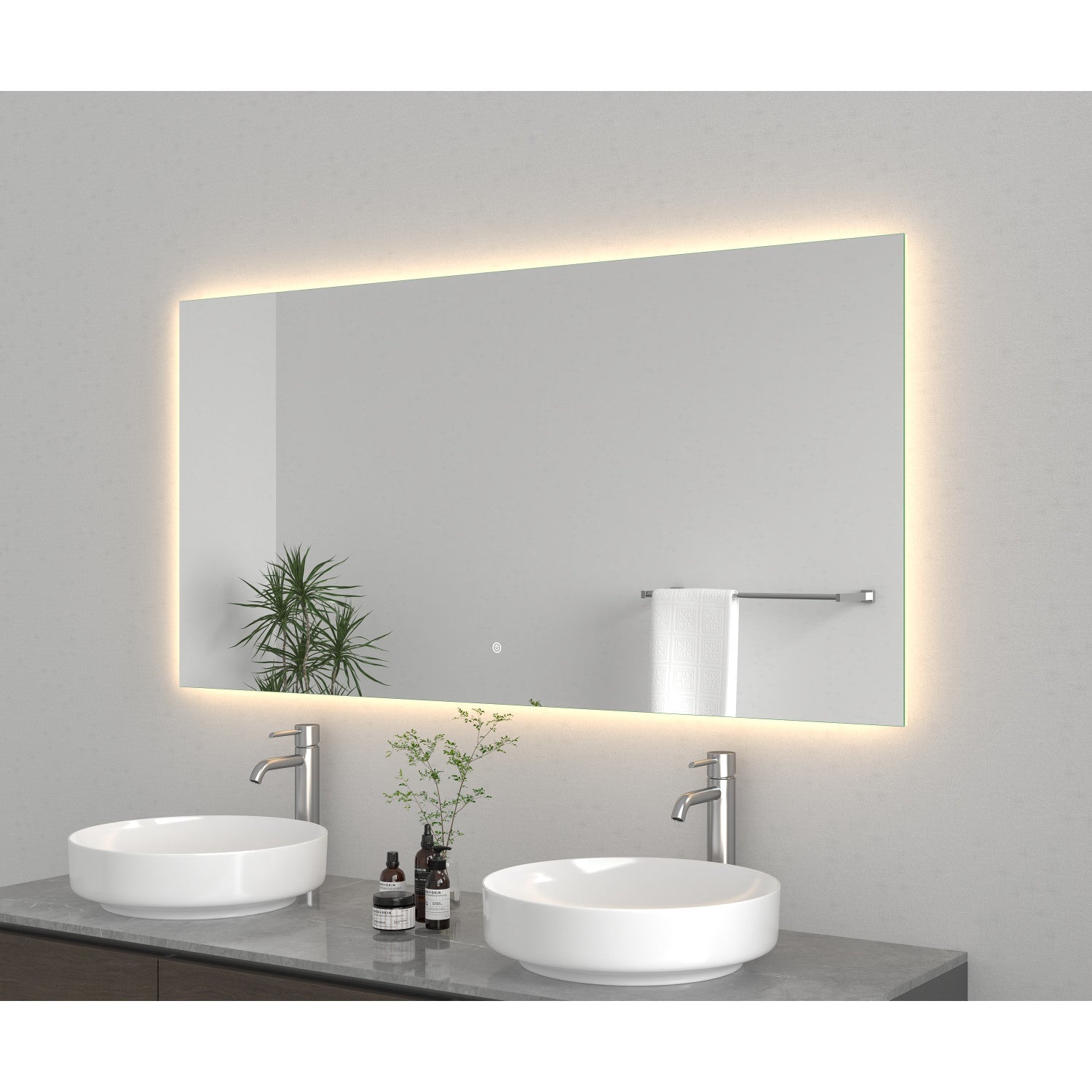 Kingston Aurora MR2036030 30-Inch x 60-Inch LED Bathroom Mirror, Back Light, Anti-Fog, Dimmable Touch Sensor Lighted Mirror, Silver