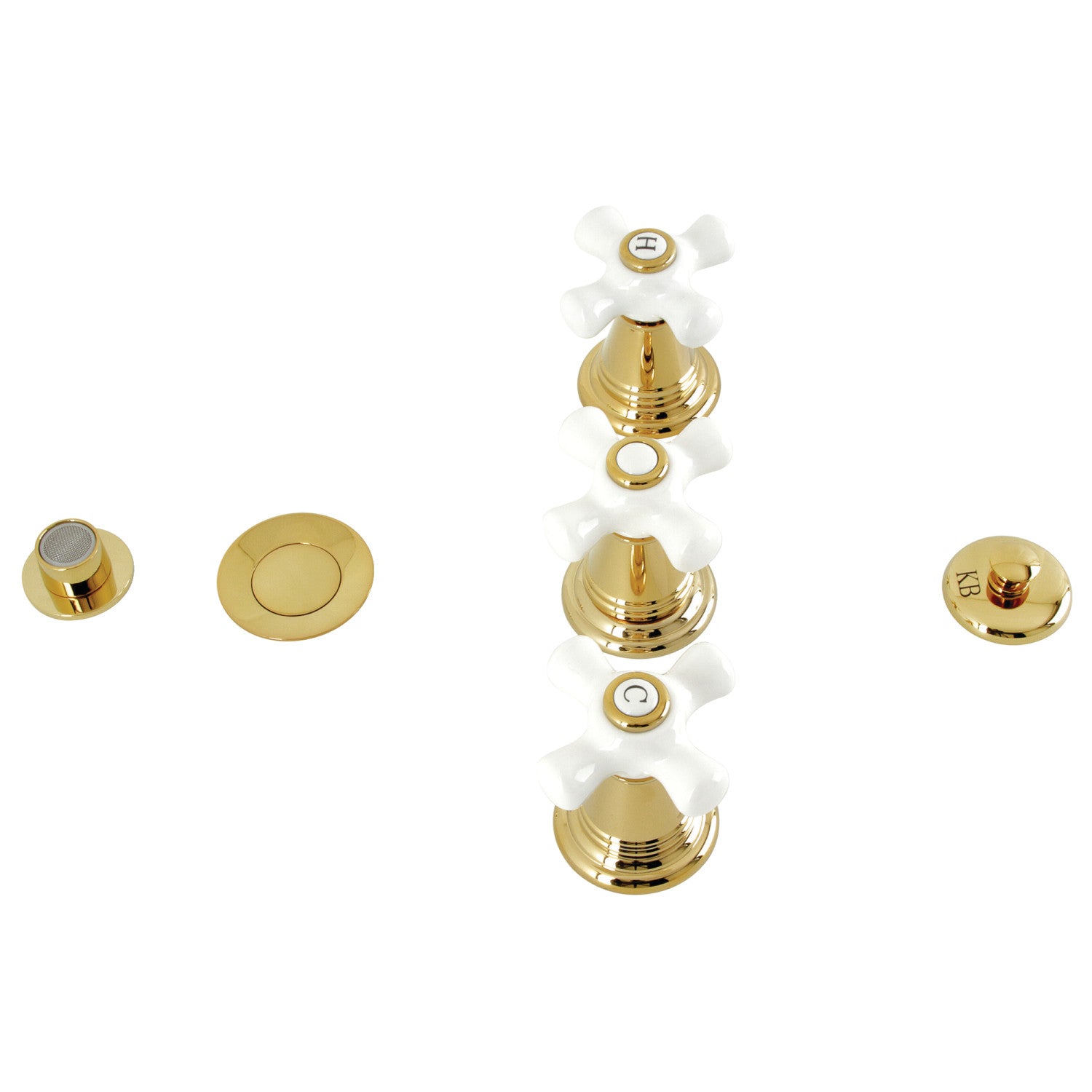 Kingston Heirloom KB322PX - Robinet de bidet vertical victorien à trois poignées avec laiton à tirette, laiton poli