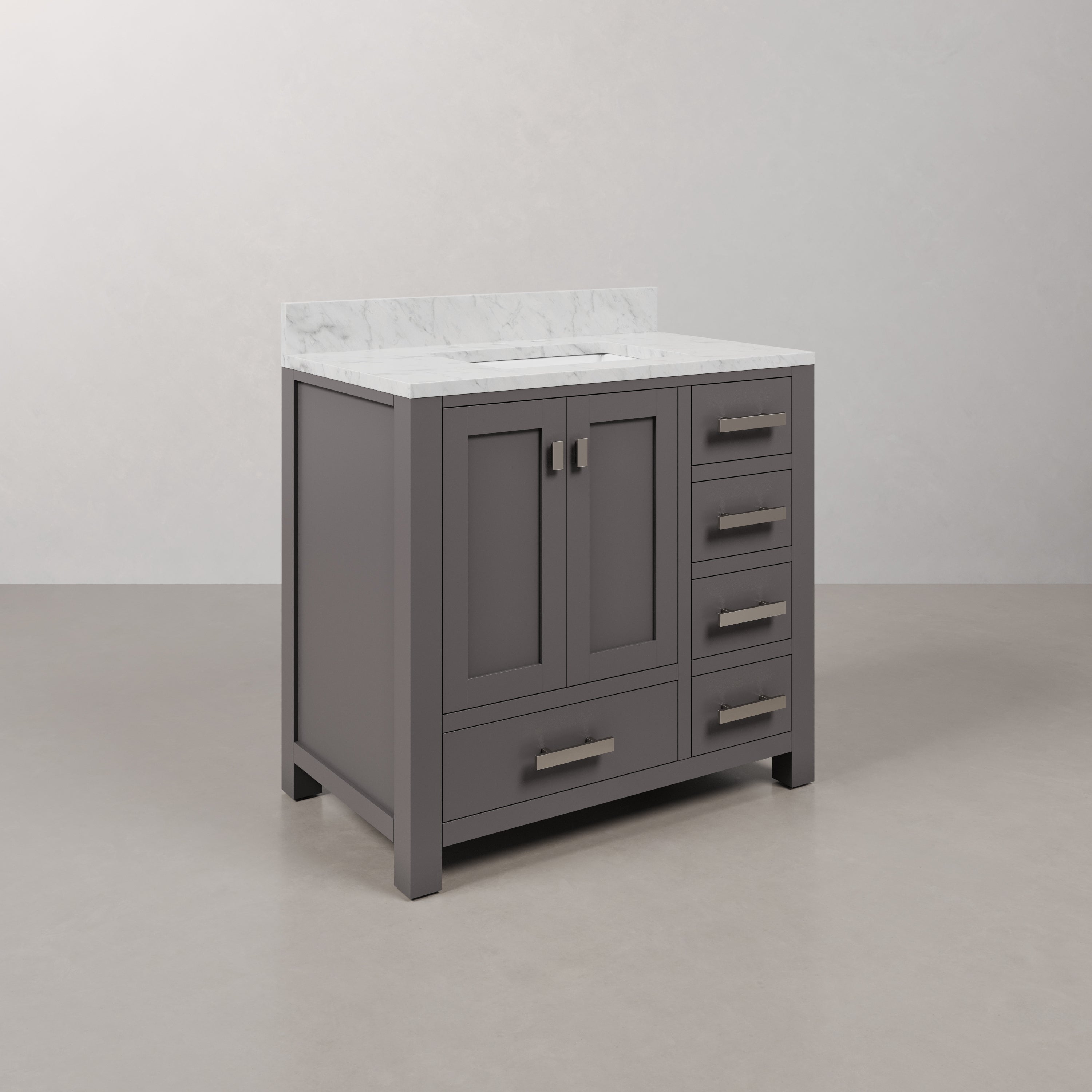 Kingston Luxe MS36CW01CG - 36 in. x 21.5 in. Bathroom Vanity Marble Top in Carrara White and White Basin, Gray