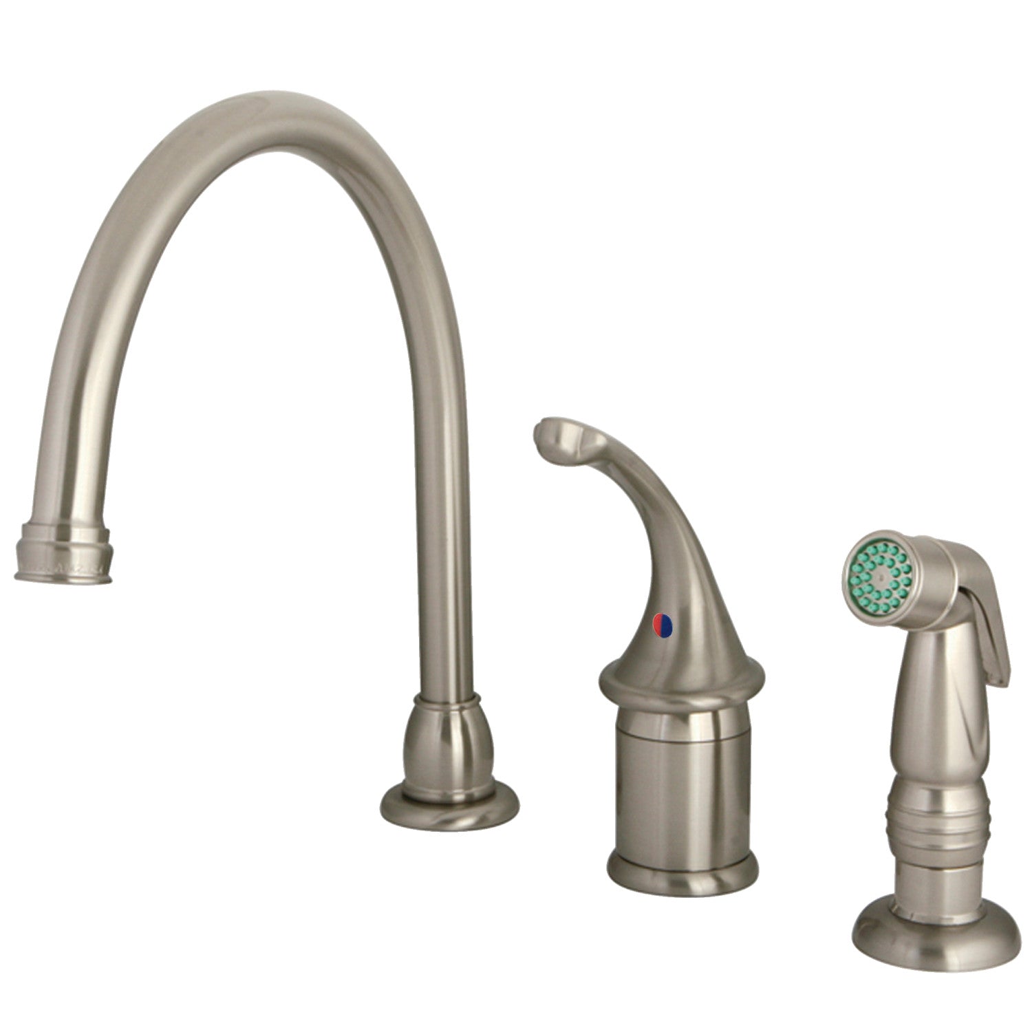 Kingston Georgian KB3818GLSP Robinet de cuisine à une poignée 3 trous avec pulvérisateur en plastique, nickel brossé