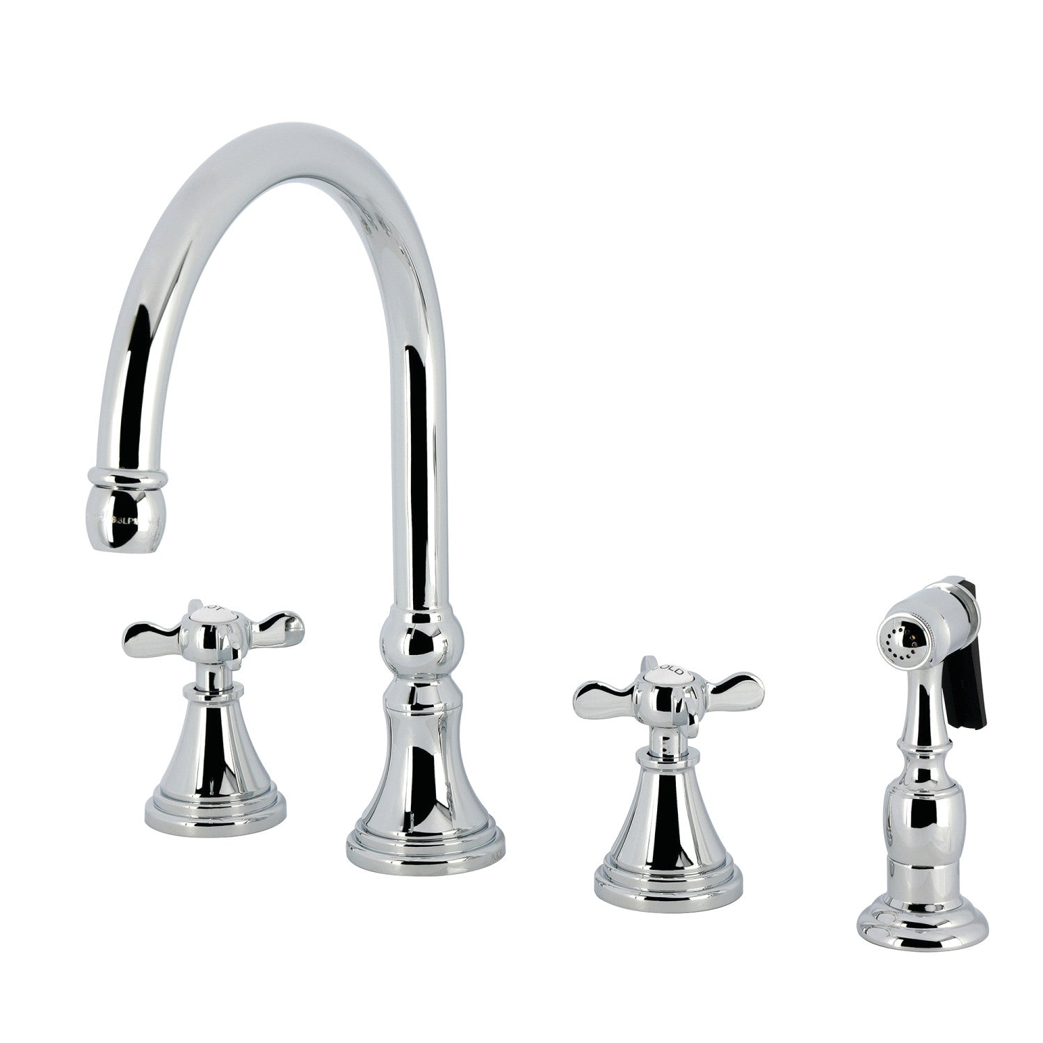 Kingston Tulare KS2791BEXBS - Robinet de cuisine à double poignée 4 trous avec pulvérisateur en laiton, chrome poli