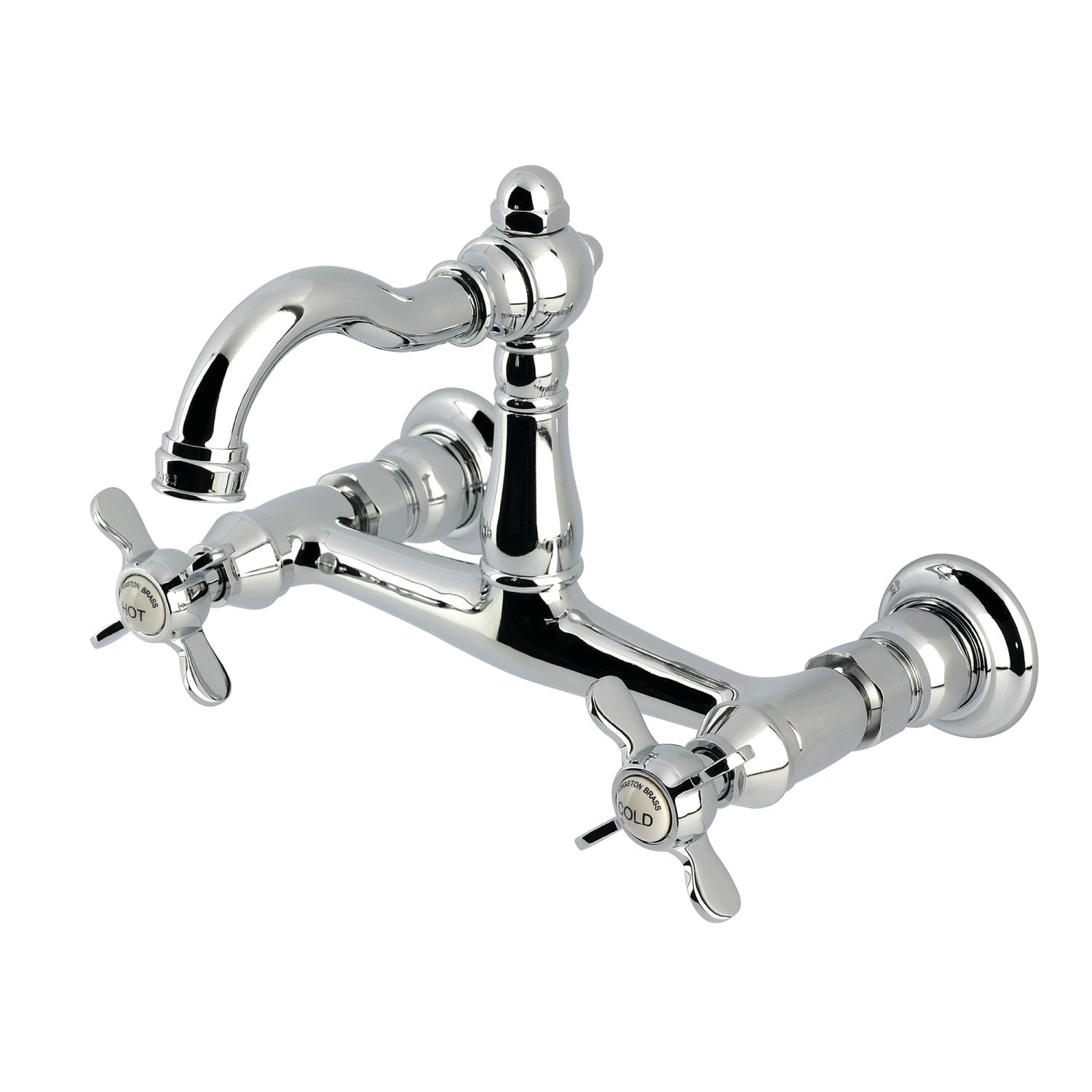Kingston Heirloom KS3251BEX - Robinet de cuisine à deux poignées vintage 2 trous Wall Mount Bridge, chrome poli