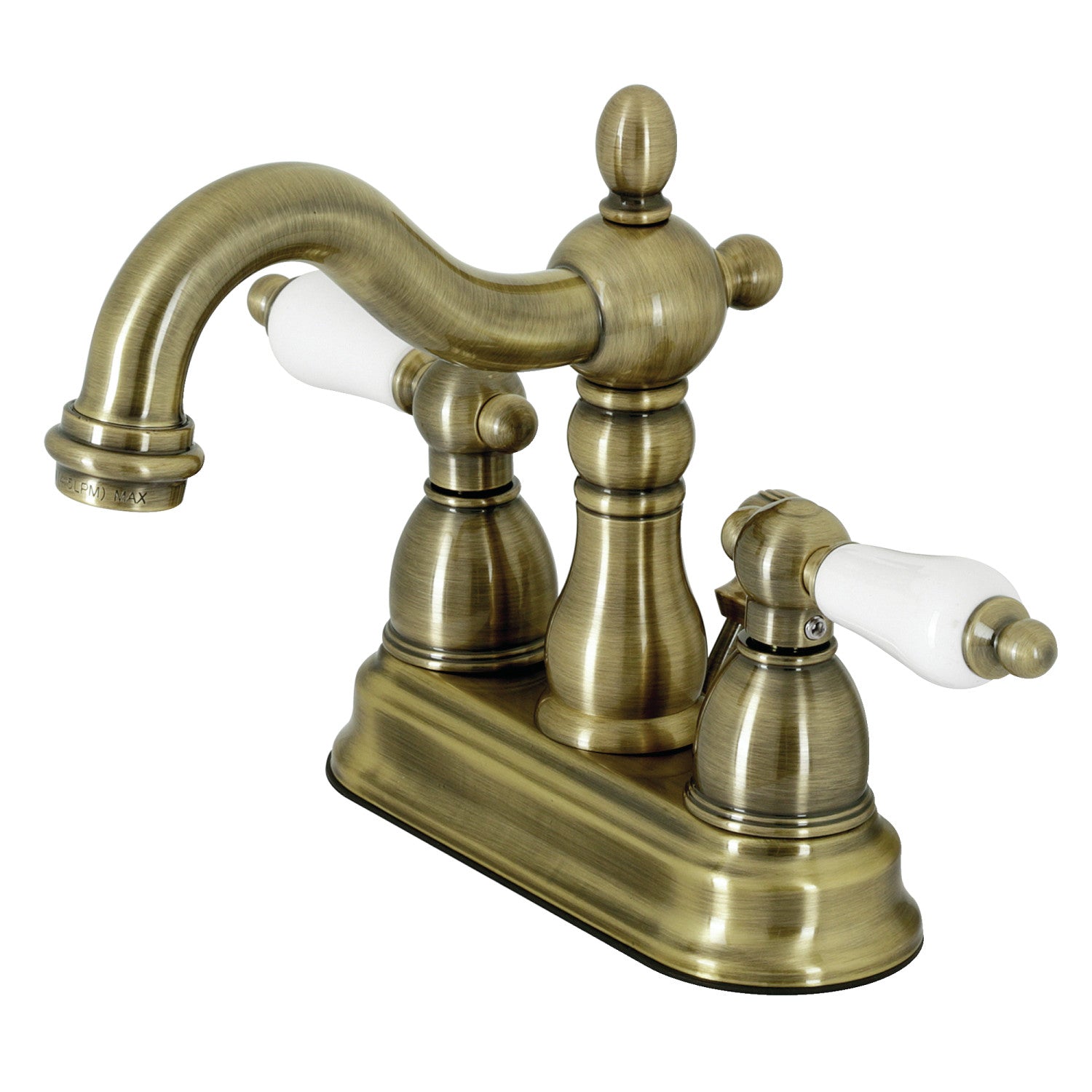 Kingston Heirloom KB1603PL - Heritage Double-Handle 3-Hole Deck Mount 4-Inch Centerset Bathroom Faucet with Pop-Up Drain, Antique Brass
