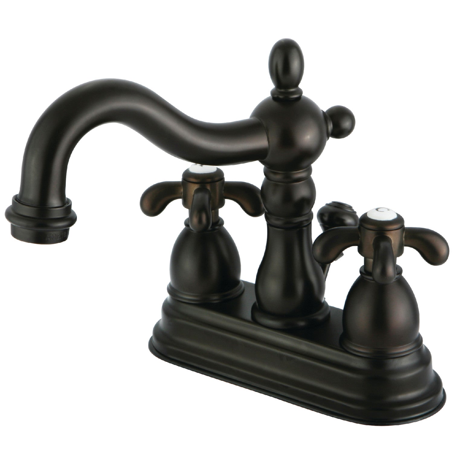 Kingston Heirloom KS1605TX - French Country Double-Handle 3 trous montage sur plage 4-Inch Centerset Robinet de salle de bain avec laiton à tirette, bronze frotté à l'huile