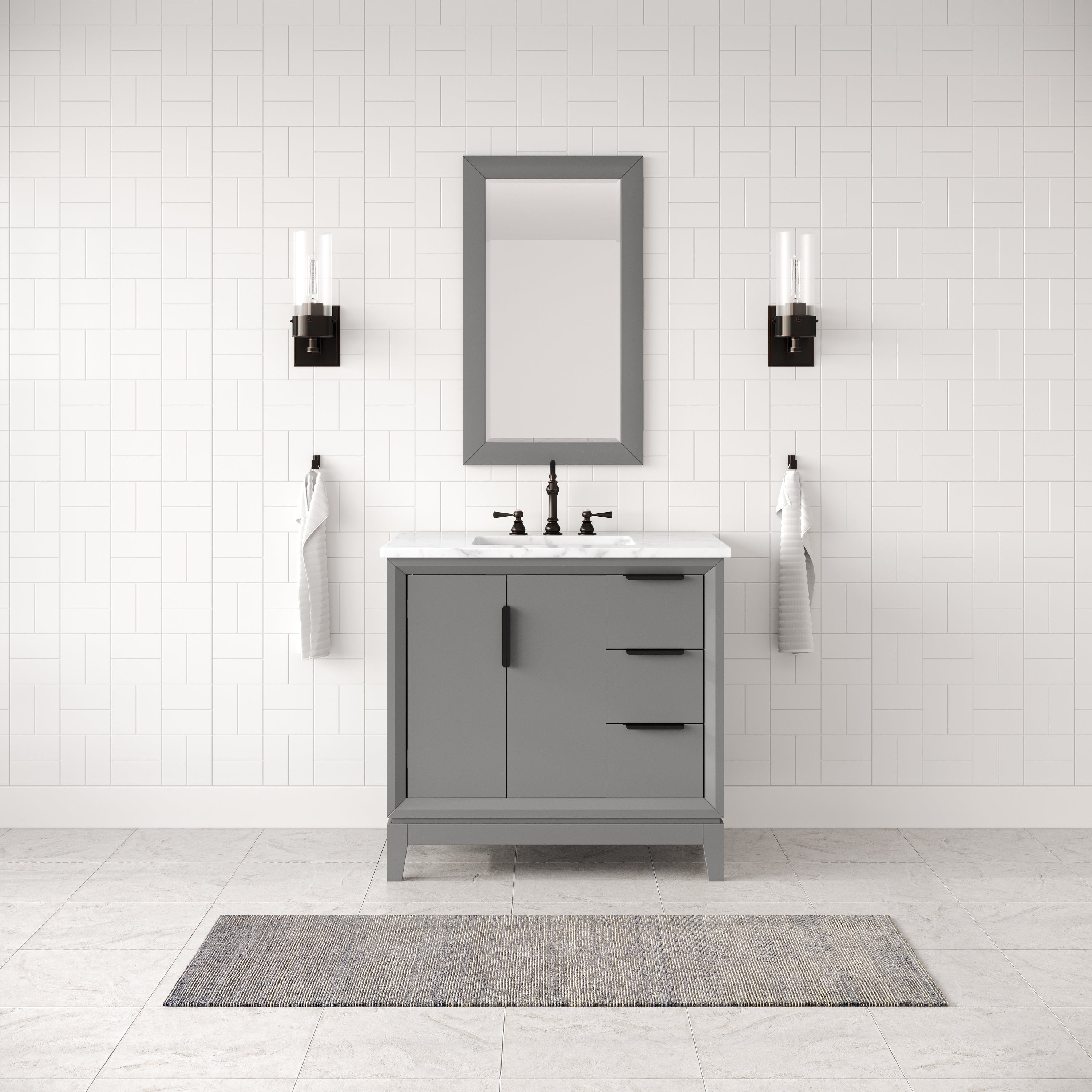 Kingston Luxe EL36CW03CG - 36 in. x 22 in. Bathroom Vanity Carrara White Marble Top, Cashmere Grey