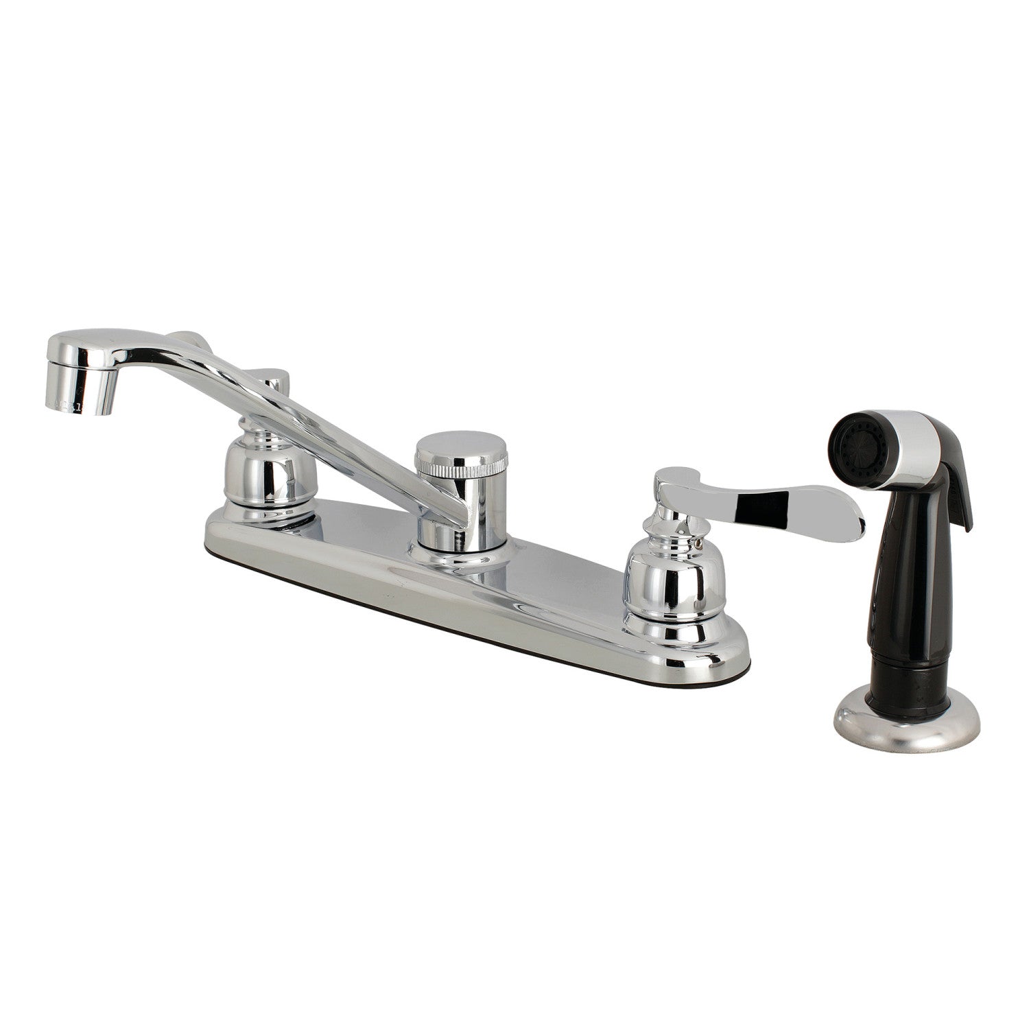Kingston Tulare FB112NFL - NuWave Robinet de cuisine à deux poignées français 4 trous 8" avec pulvérisateur latéral, chrome poli