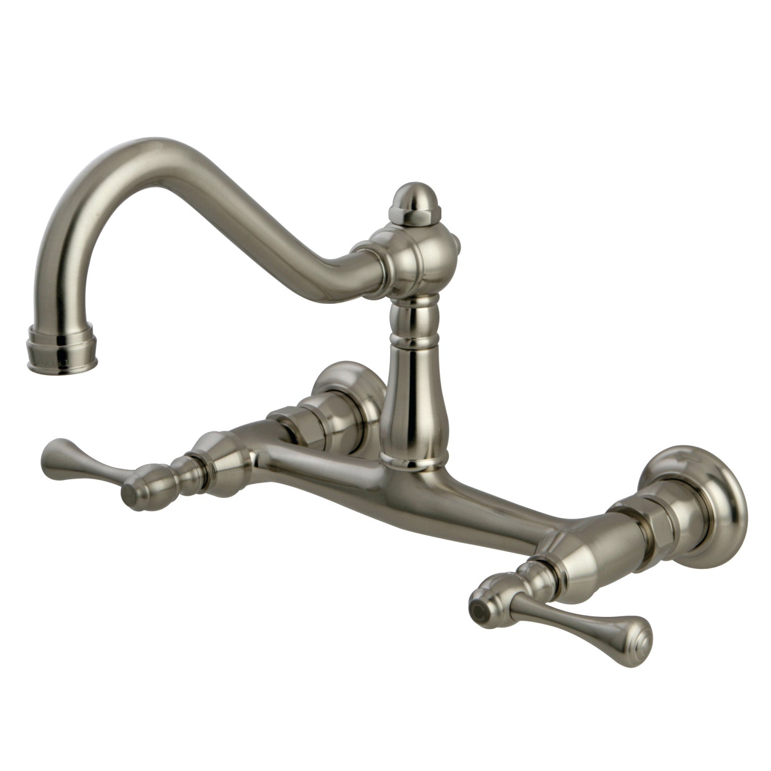 Kingston Heirloom KS3248BL - Robinet de salle de bains mural double poignée vintage 2 trous, nickel brossé