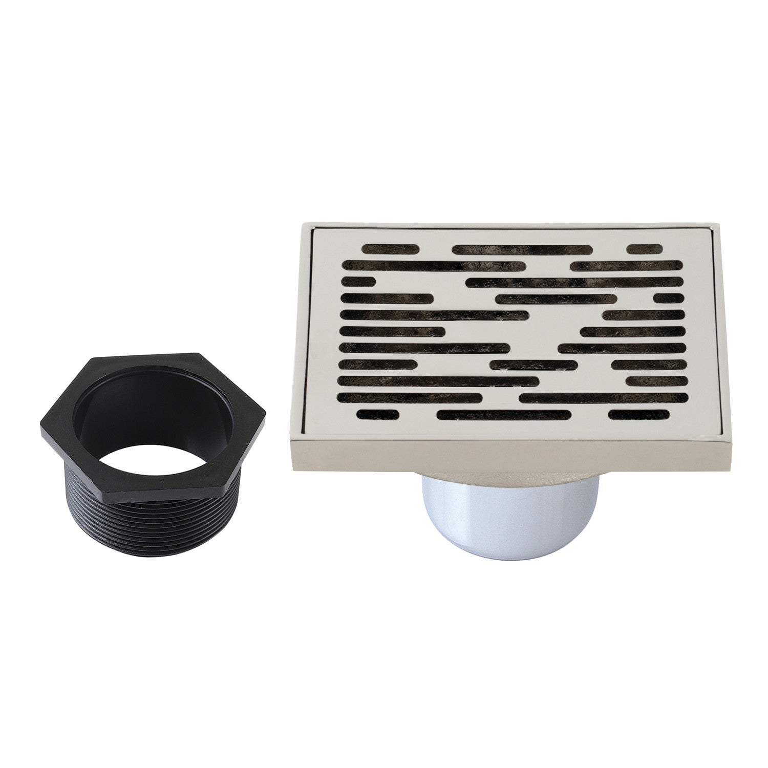 Kingston Watercourse BSF6310PN 4-Inch Brass Square Grid Shower Drain with Hair Strainer, Polished Nickel
