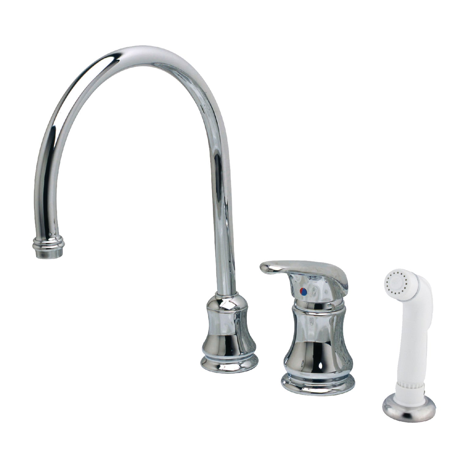 Kingston Legacy KS821C Robinet de cuisine à une poignée 3 trous avec pulvérisateur en plastique, chrome poli