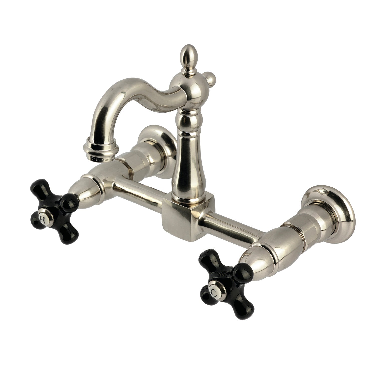 Kingston Heirloom KS2448PKX - Robinet de cuisine à deux poignées 2 trous Wall Mount Bridge, Nickel brossé