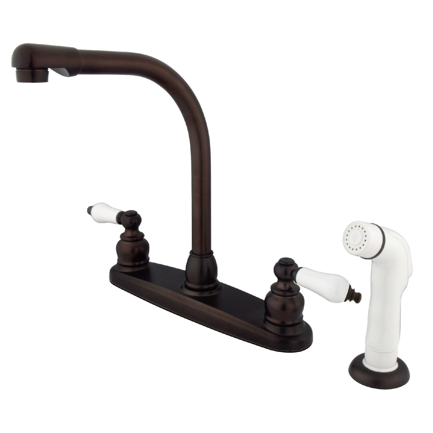 Kingston Tulare KB715 - Victorian à deux poignées 4 trous 8" Centerset Robinet de cuisine avec pulvérisateur latéral, bronze frotté à l'huile