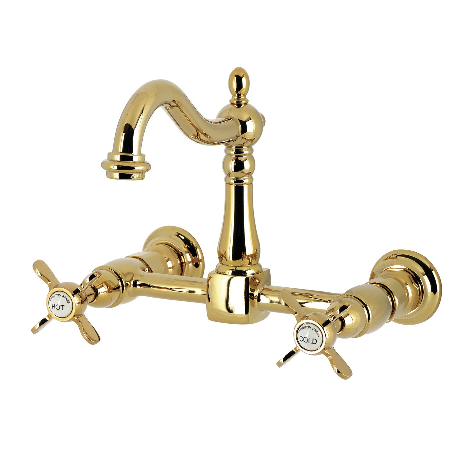 Kingston Heirloom KS1262BEX - Robinet de cuisine à deux poignées 2 trous Wall Mount Bridge, laiton poli