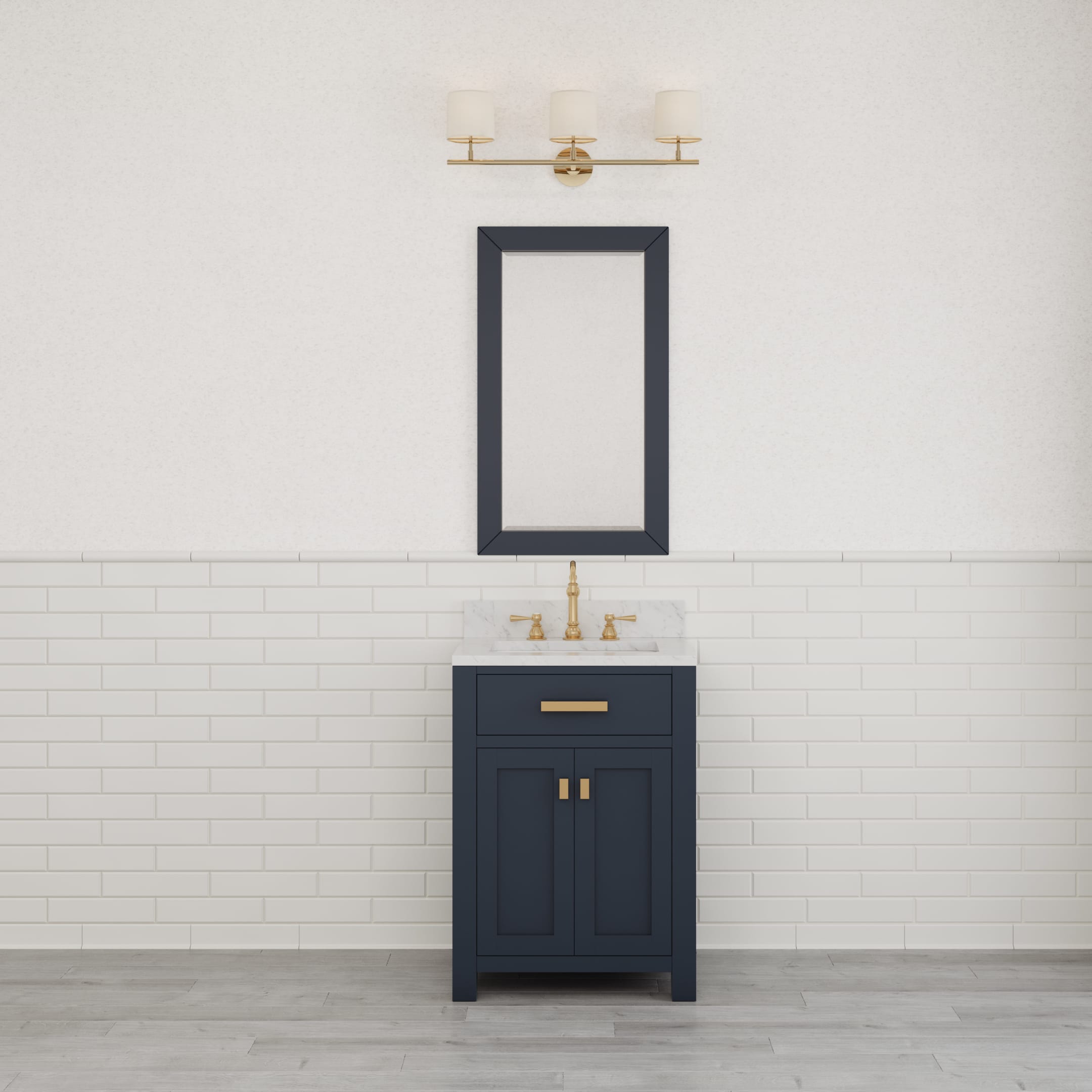 Kingston Luxe MS24CW06MB - 24 in. x 21.5 in. Bathroom Vanity Marble Top in Carrara White and White Basin, Monarch Blue