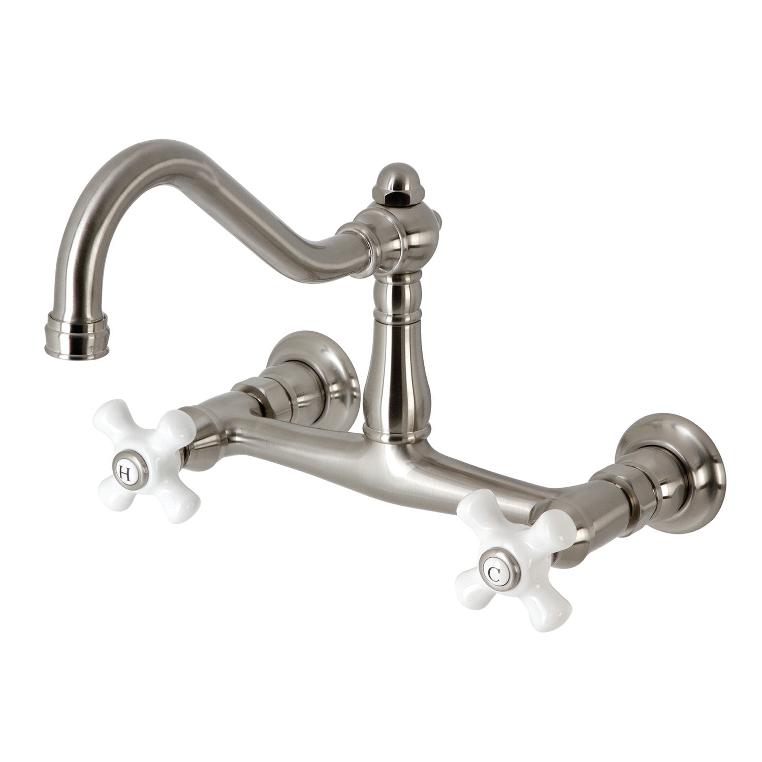 Kingston Heirloom KS3248PX - Robinet de salle de bains mural double poignée vintage 2 trous, nickel brossé
