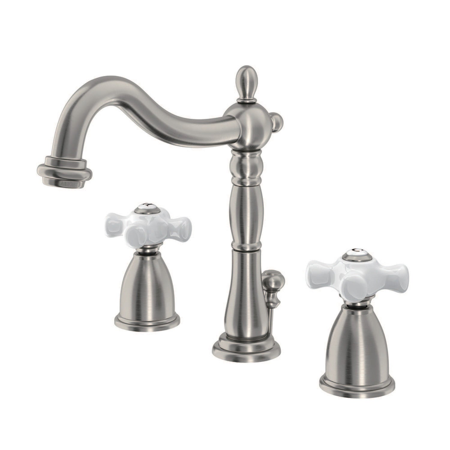 Kingston Heirloom KB1978PX - Heritage Two-Handle 3-Hole Deck Mount Widespread Bathroom Faucet with Pop-Up Drain, Brushed Nickel