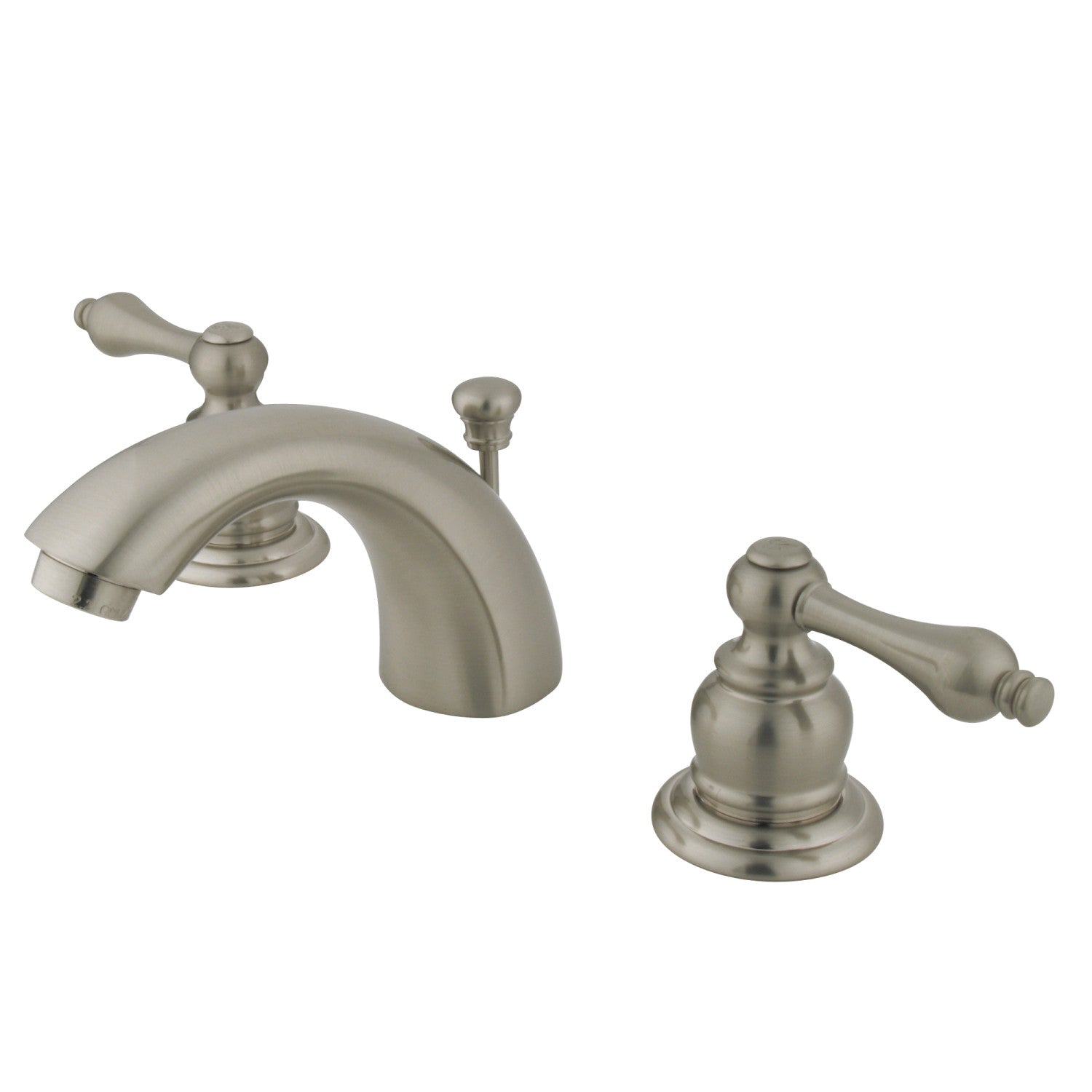 Kingston Heirloom GKB948AL - Robinet de salle de bain à double poignée 3 trous Mini-large avec drain à tirette, nickel brossé