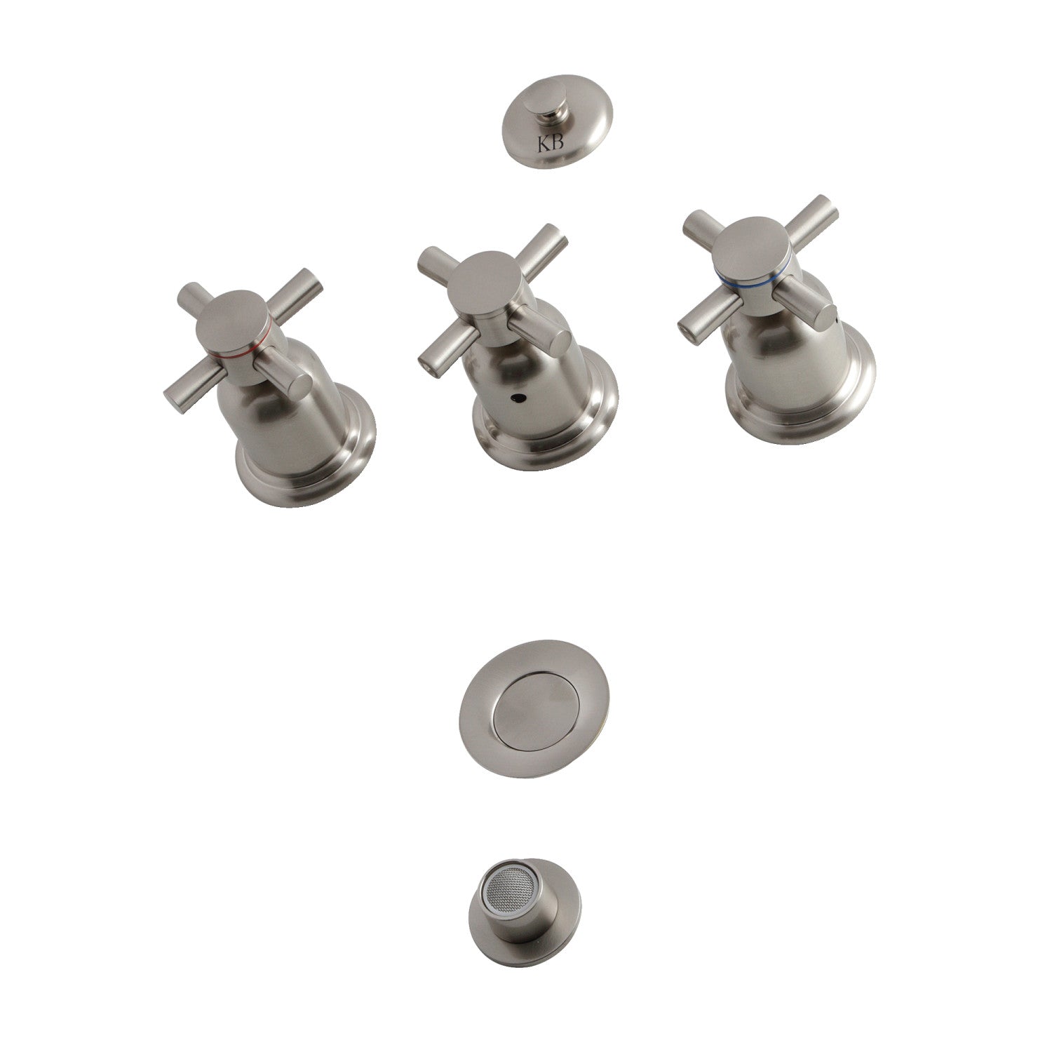 Kingston Sona KB6328DX - Robinet de bidet vertical à trois poignées Concord avec éclat en laiton, nickel brossé