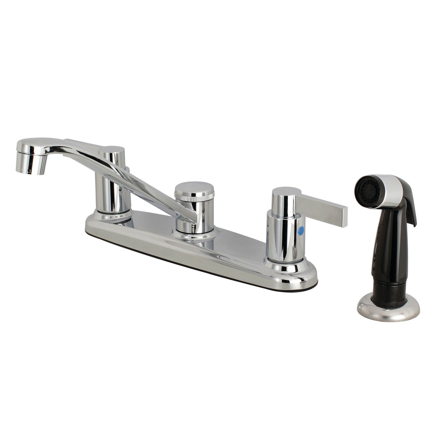 Kingston Tulare FB112NDL - NuvoFusion Robinet de cuisine à deux poignées 4 trous 8" avec pulvérisateur latéral, chrome poli