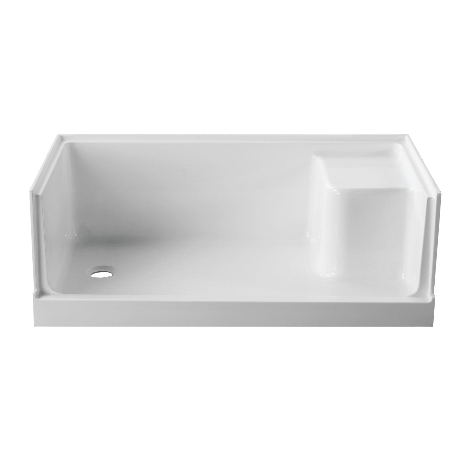 Kingston Tulare VTSB603221L - Grenada 60-Inch x 32-Inch Base de douche antidérapante en acrylique avec siège intégré, drain à gauche, blanc