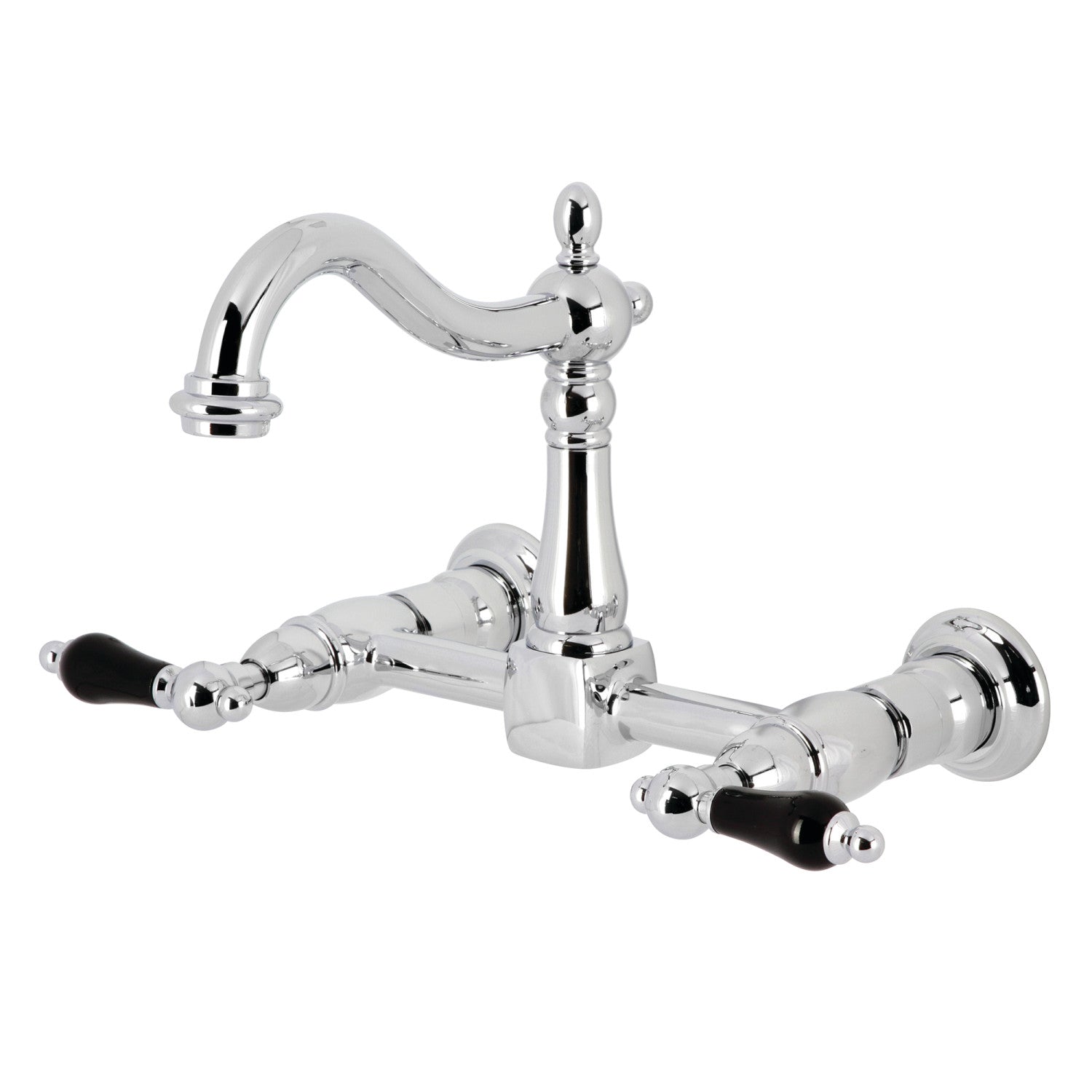 Kingston Heirloom KS1261PKL - Robinet de cuisine à deux poignées 2 trous Wall Mount Bridge, chrome poli