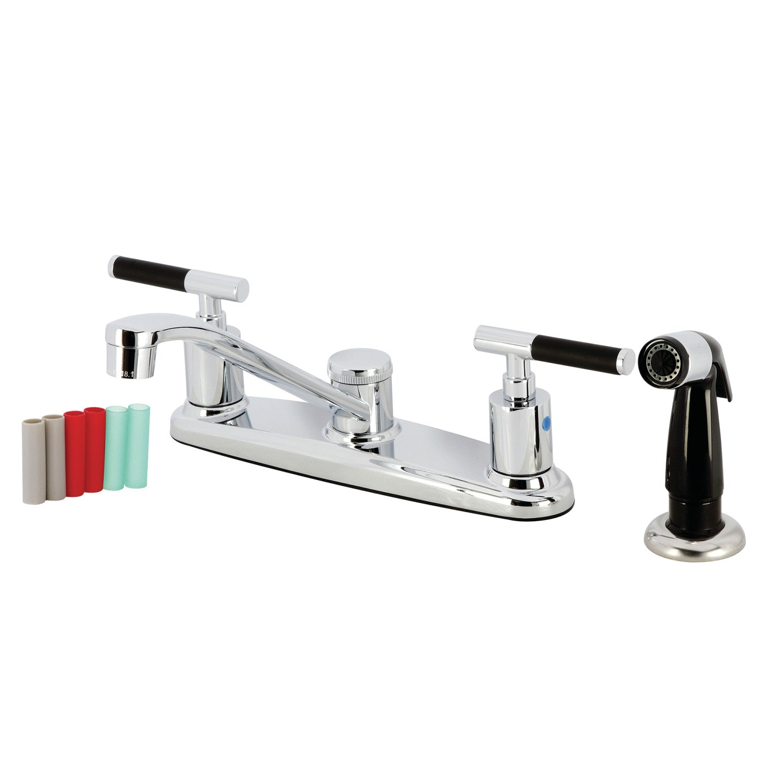 Kingston Tulare FB112CKL - Robinet de cuisine central à deux poignées Kaiser 4 trous 8" avec pulvérisateur latéral, chrome poli
