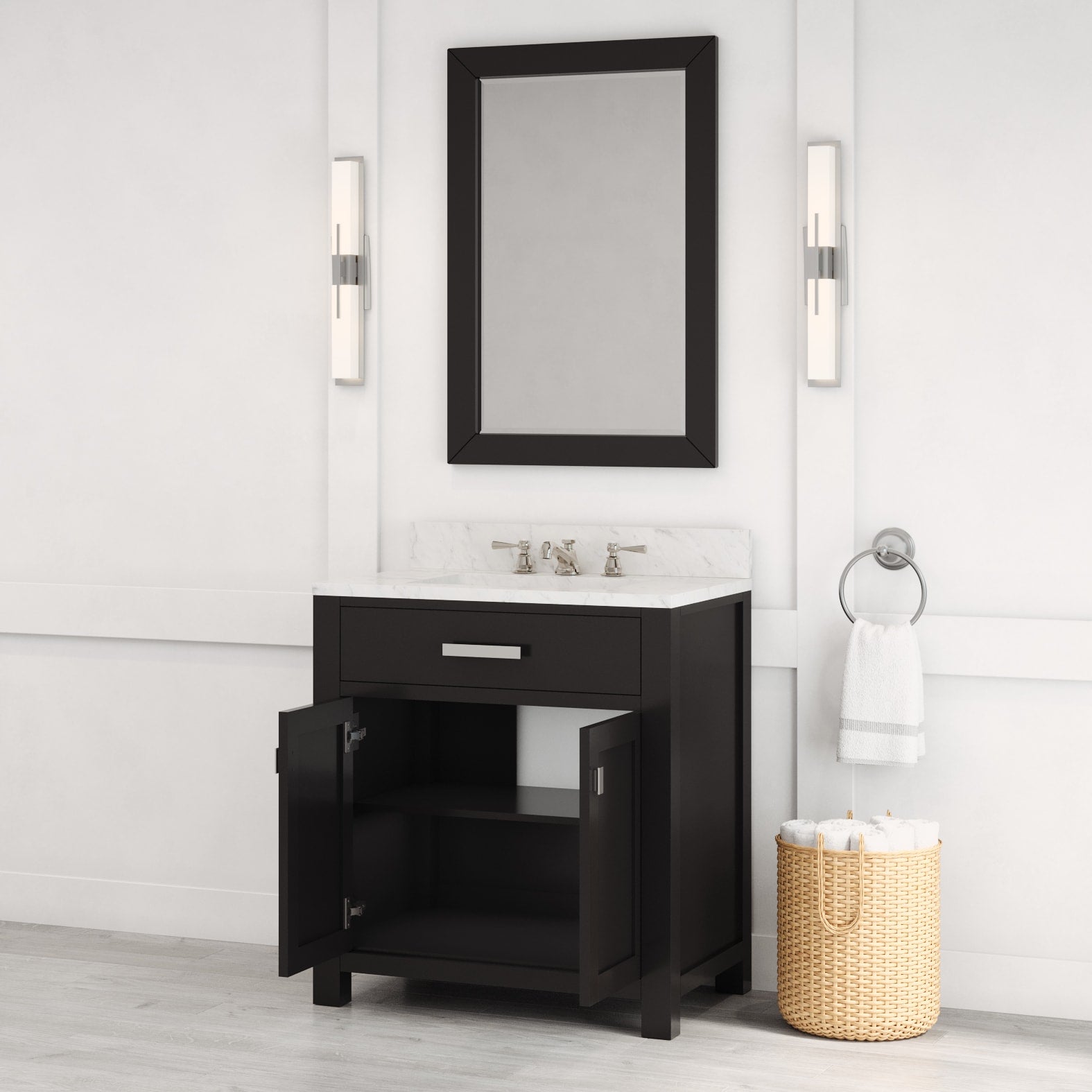 Kingston Luxe MS30CW01ES - 30 in. x 21.5 in. Bathroom Vanity Single Sink with Carrara White Marble Top, Espresso