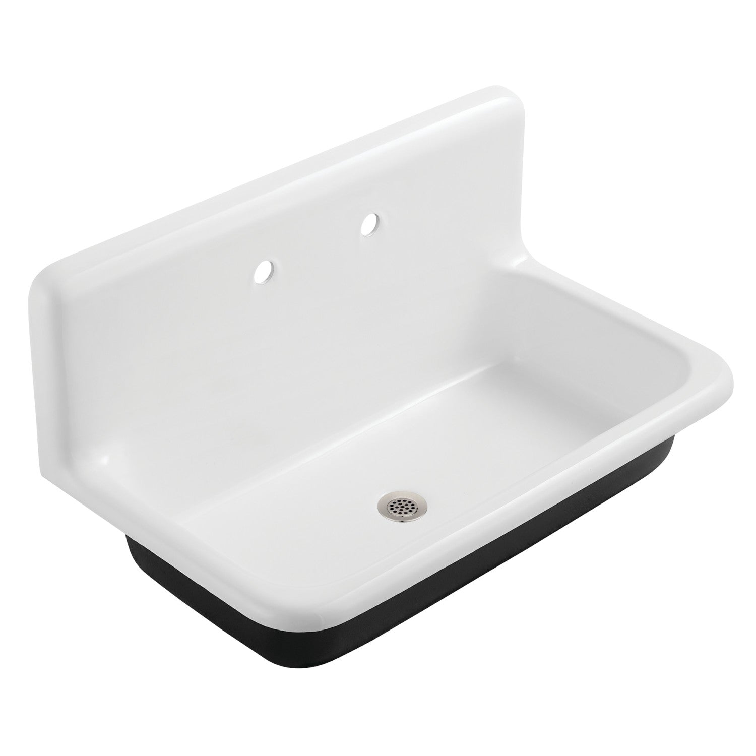 Kingston Heirloom KGCLWS3620198 - Petra Galley 36-Inch Cast Iron Single Bowl Wall Mount Utility Sink with Drain, White/Brushed Nickel