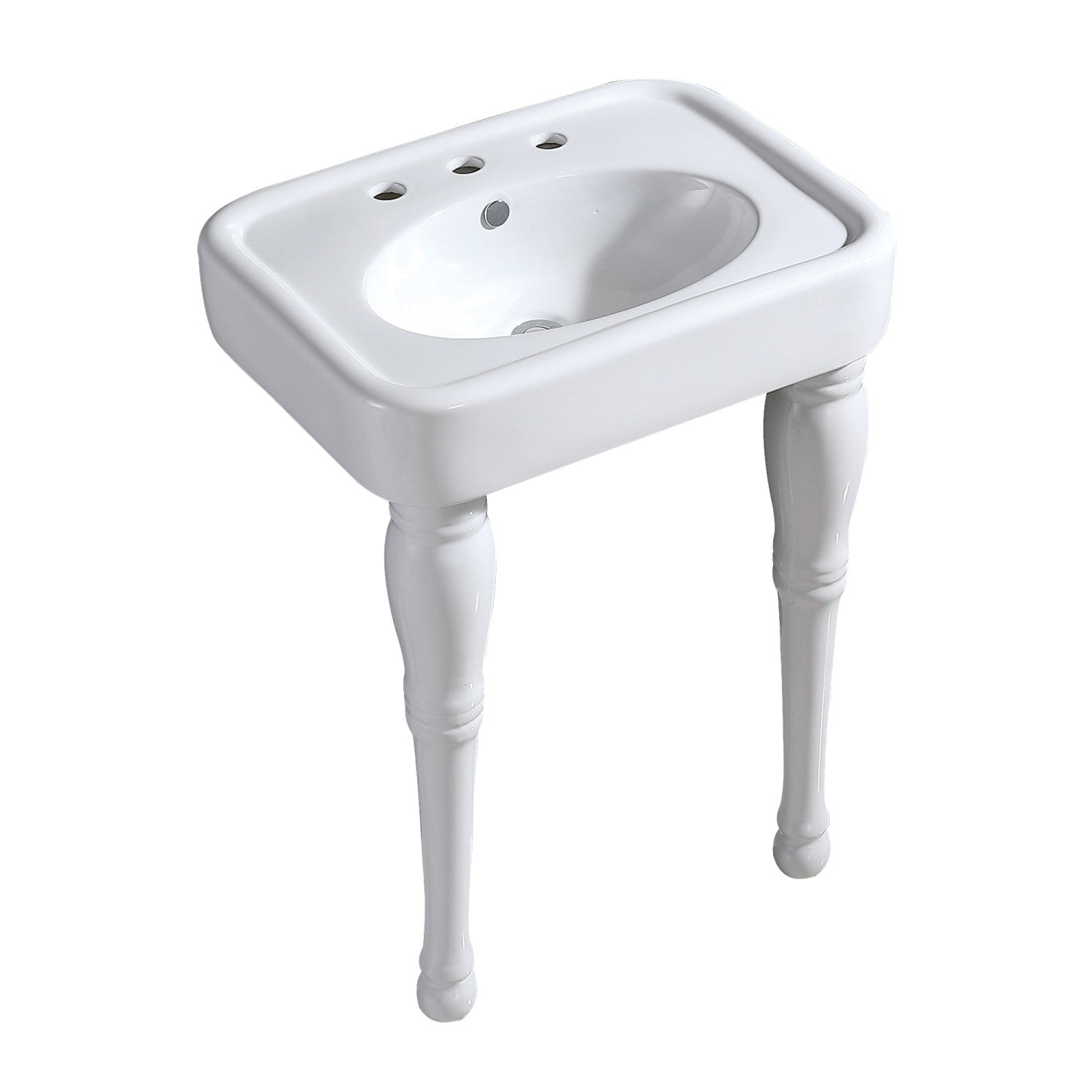 Kingston Heirloom VPB2268P - Derrah 26-Inch Ceramic Console Sink with Ceramic Legs (8-Inch, 3-Hole), White