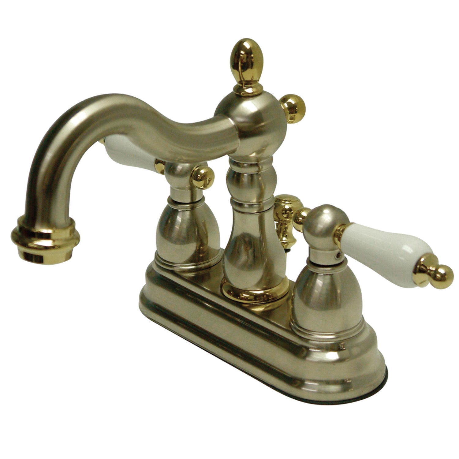 Kingston Heirloom KB1609PL - Heritage Double-Handle 3 trous montage sur plage 4-Inch Centerset Robinet de salle de bains avec drain à tirette, Nickel brossé/Laiton poli