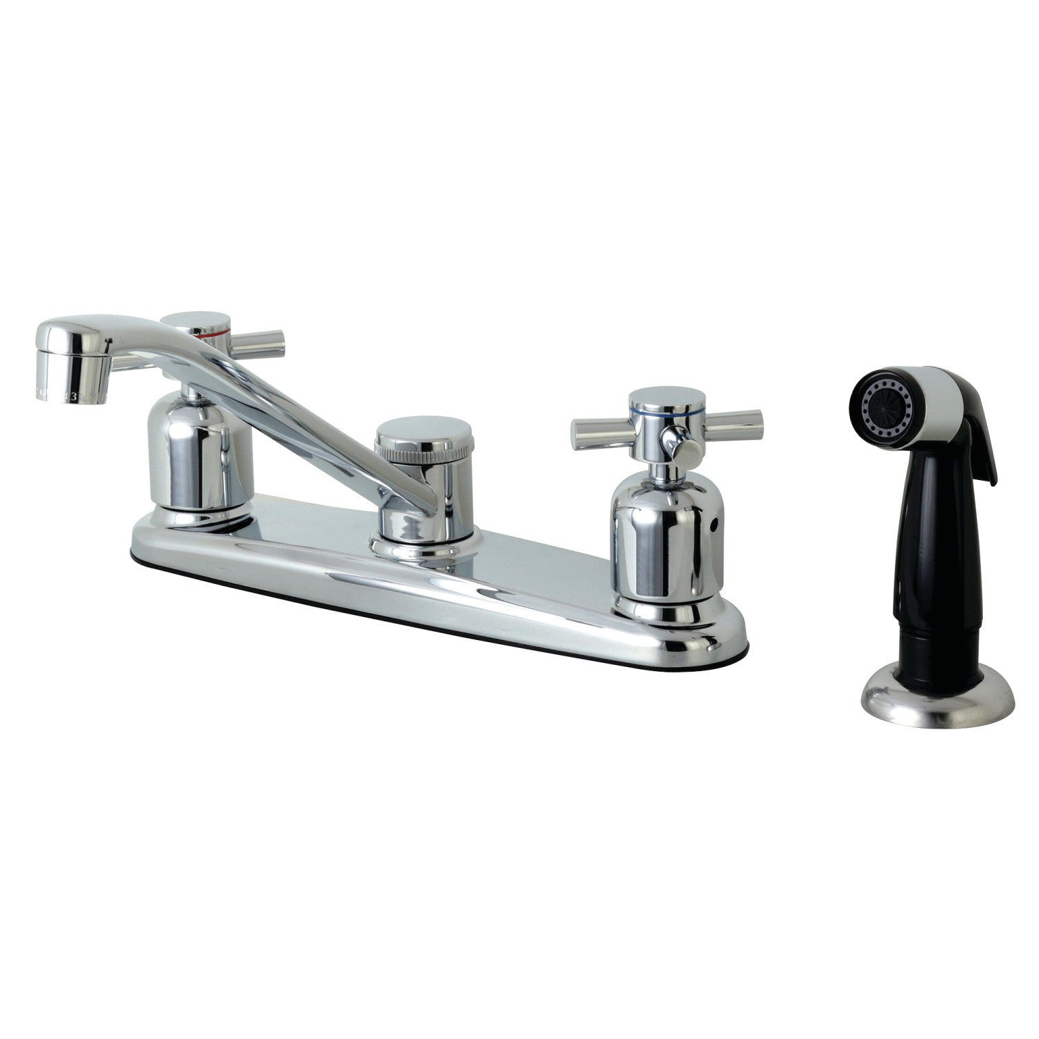 Kingston Tulare FB112DX - Robinet de cuisine central à deux poignées Concord 4 trous 8" avec pulvérisateur latéral, chrome poli