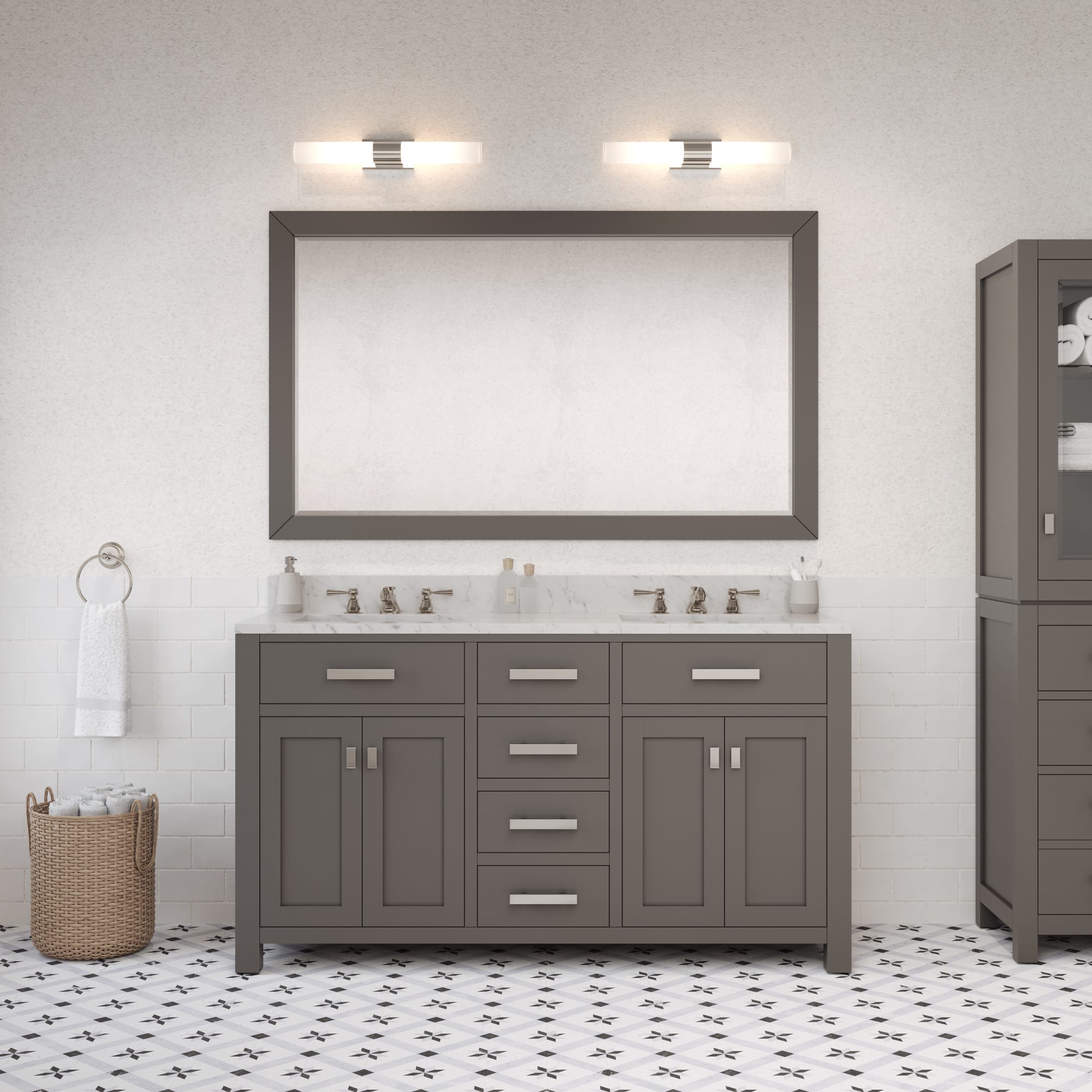 Kingston Luxe MS60CW01CG - 60 in. x 21 in. Bathroom Vanity Marble Top in Carrara White, Cashmere Grey
