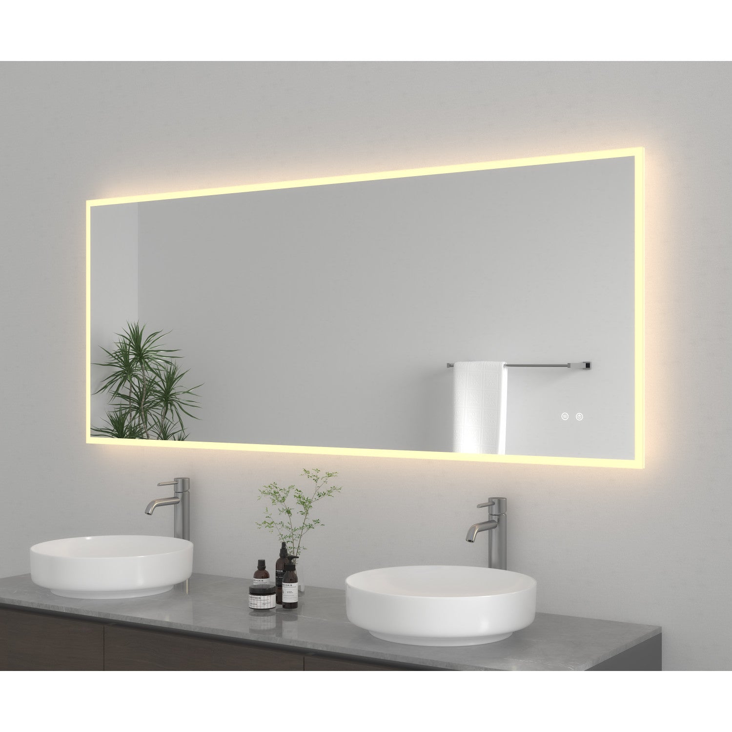 Kingston Aurora MR2017230 30-Inch x 72-Inch LED Bathroom Mirror, Front and Back Light, Anti-Fog, Dimmable Touch Sensor Lighted Mirror, Silver