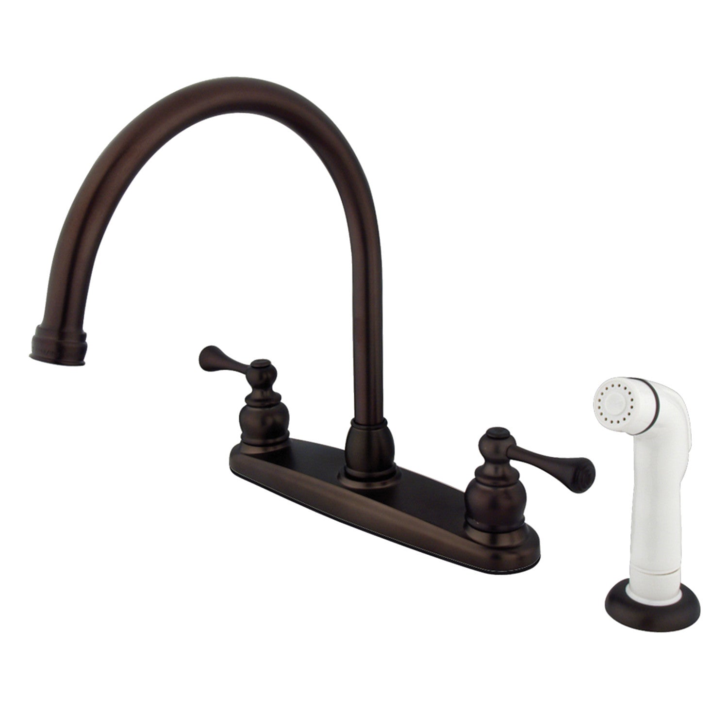 Kingston Tulare KB725BL - Robinet de cuisine à deux poignées vintage 4 trous 8" Centerset avec pulvérisateur latéral, huile frotté Bronze