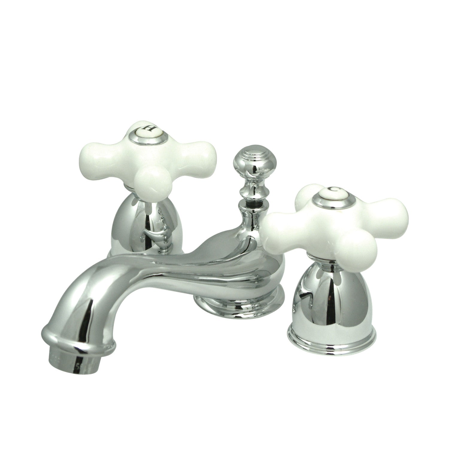 Kingston Heirloom KS3951PX - Restoration Two-Handle 3-Hole Deck Mount Mini-Widespread Bathroom Faucet with Brass Pop-Up, Polished Chrome