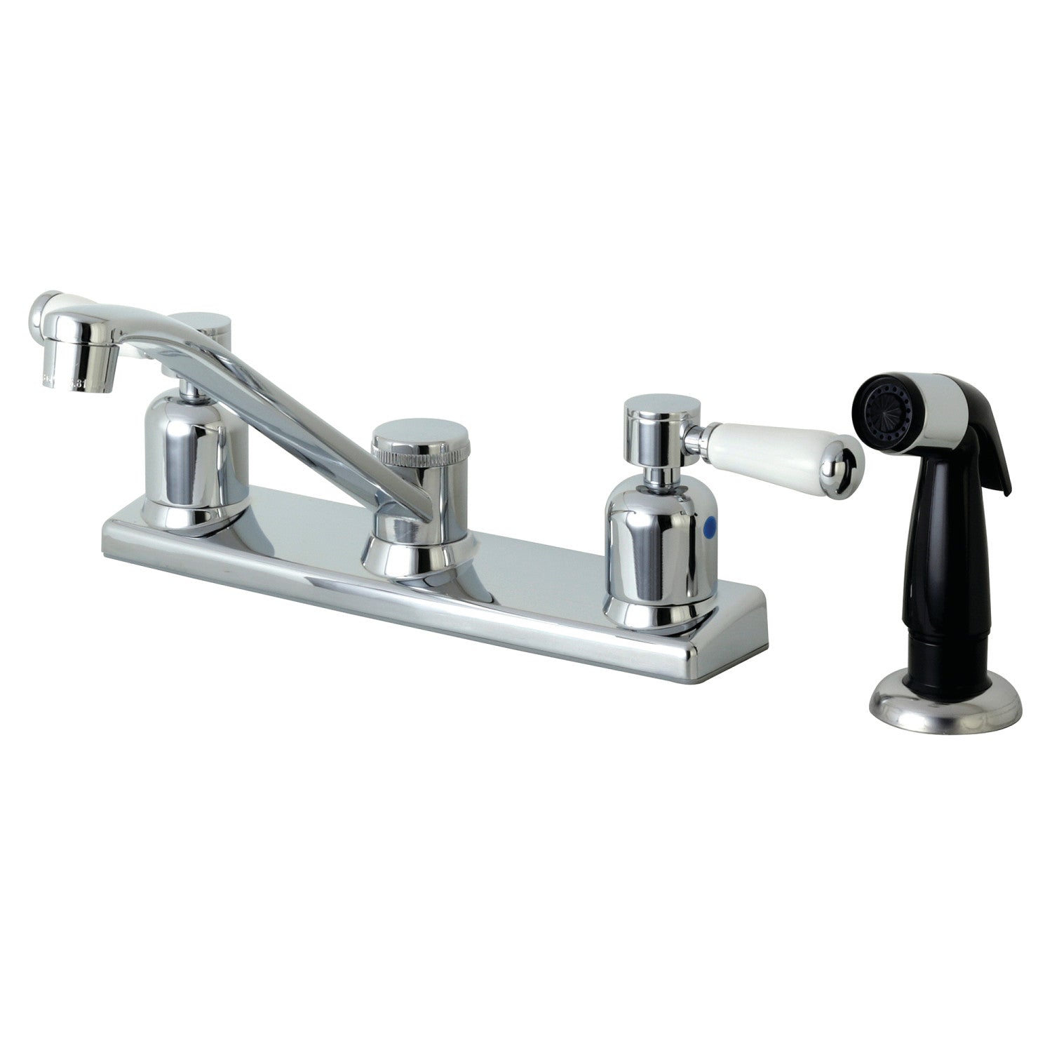 Kingston Tulare FB122DPL - Paris Robinet de cuisine à deux poignées 4 trous 8" avec pulvérisateur latéral, chrome poli