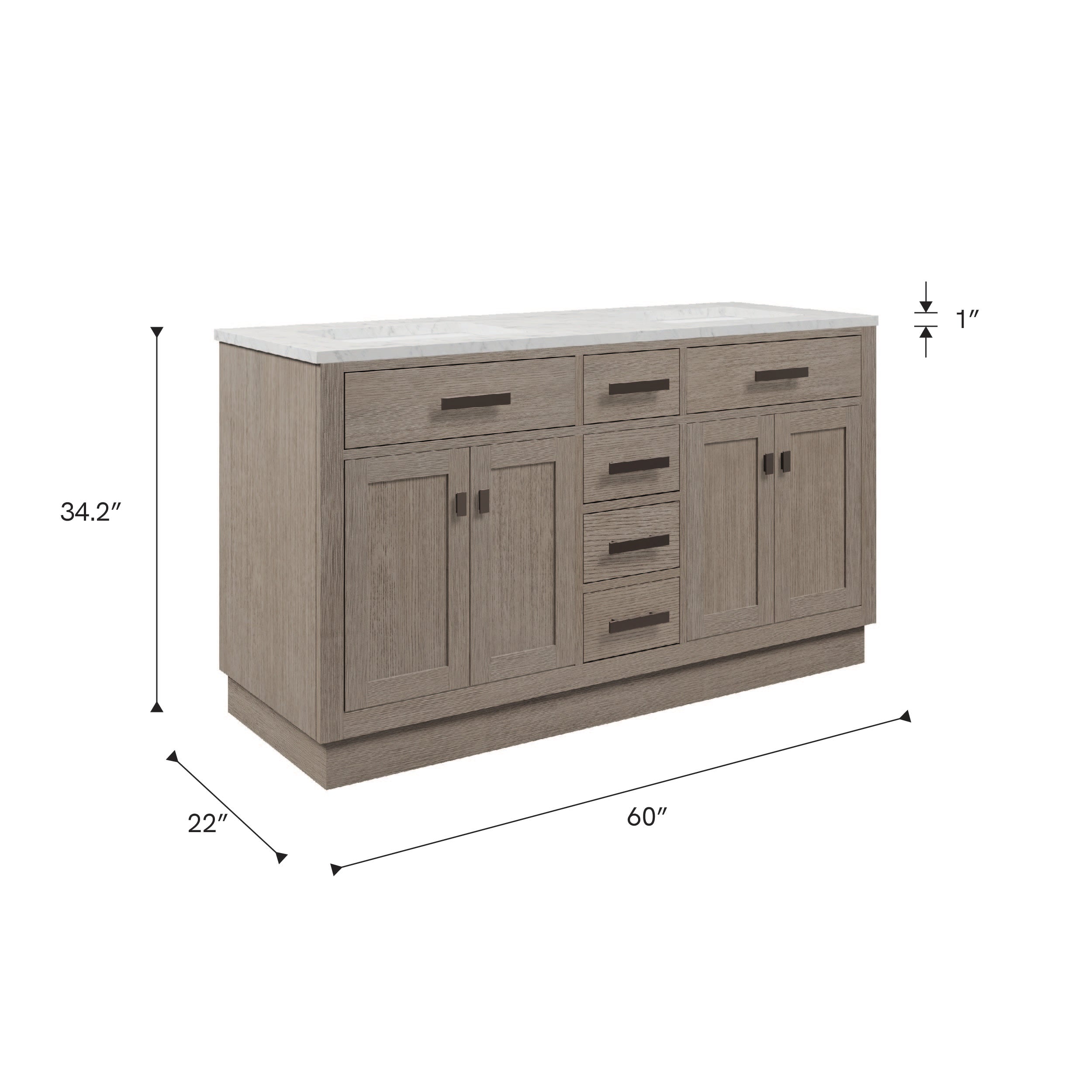 Kingston Luxe CH60CW03GK - 60 in. x 21.5 in. Bathroom Vanity Marble Top and White Basin, Grey Oak